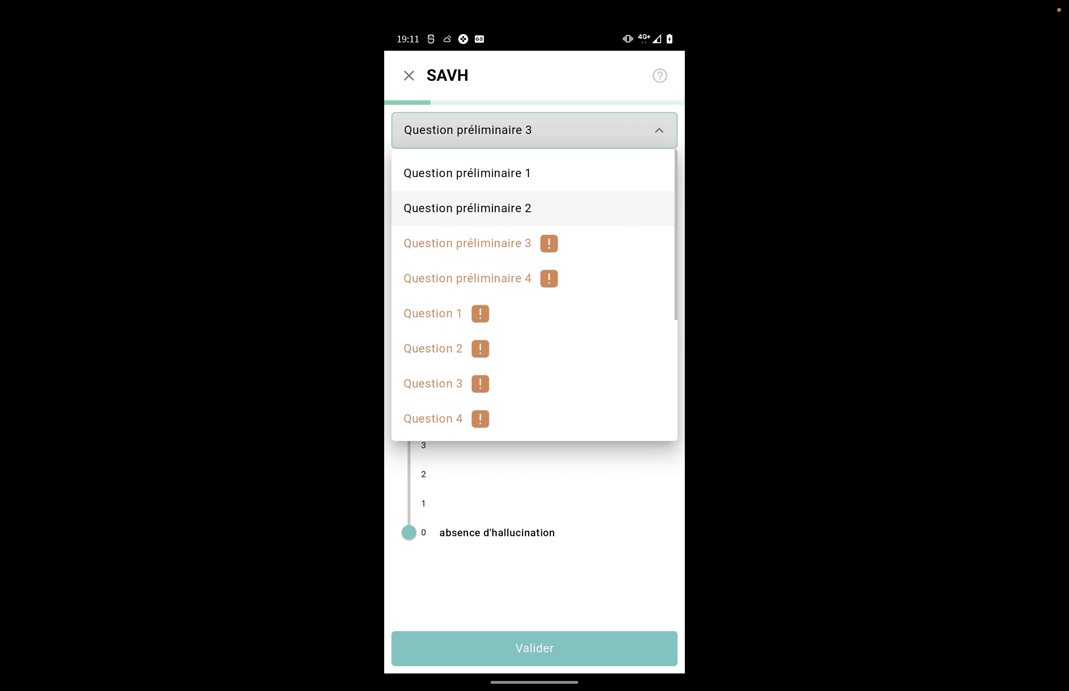 Step #53: Par exemple, pour revenir sur "Question préliminaire 2", sélectionnez-la dans le menu déroulant ouvert, vous pouvez faire cela pour toutes les questions auxquelles vous n'avez pas répondues