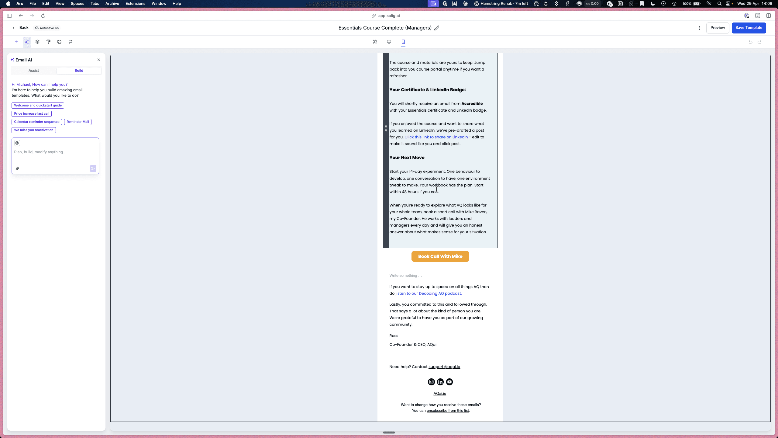 Step #7: Click on any text block in the email body to open the Edit Text sidebar. From here, you can verify and adjust fonts, background colors, and padding.