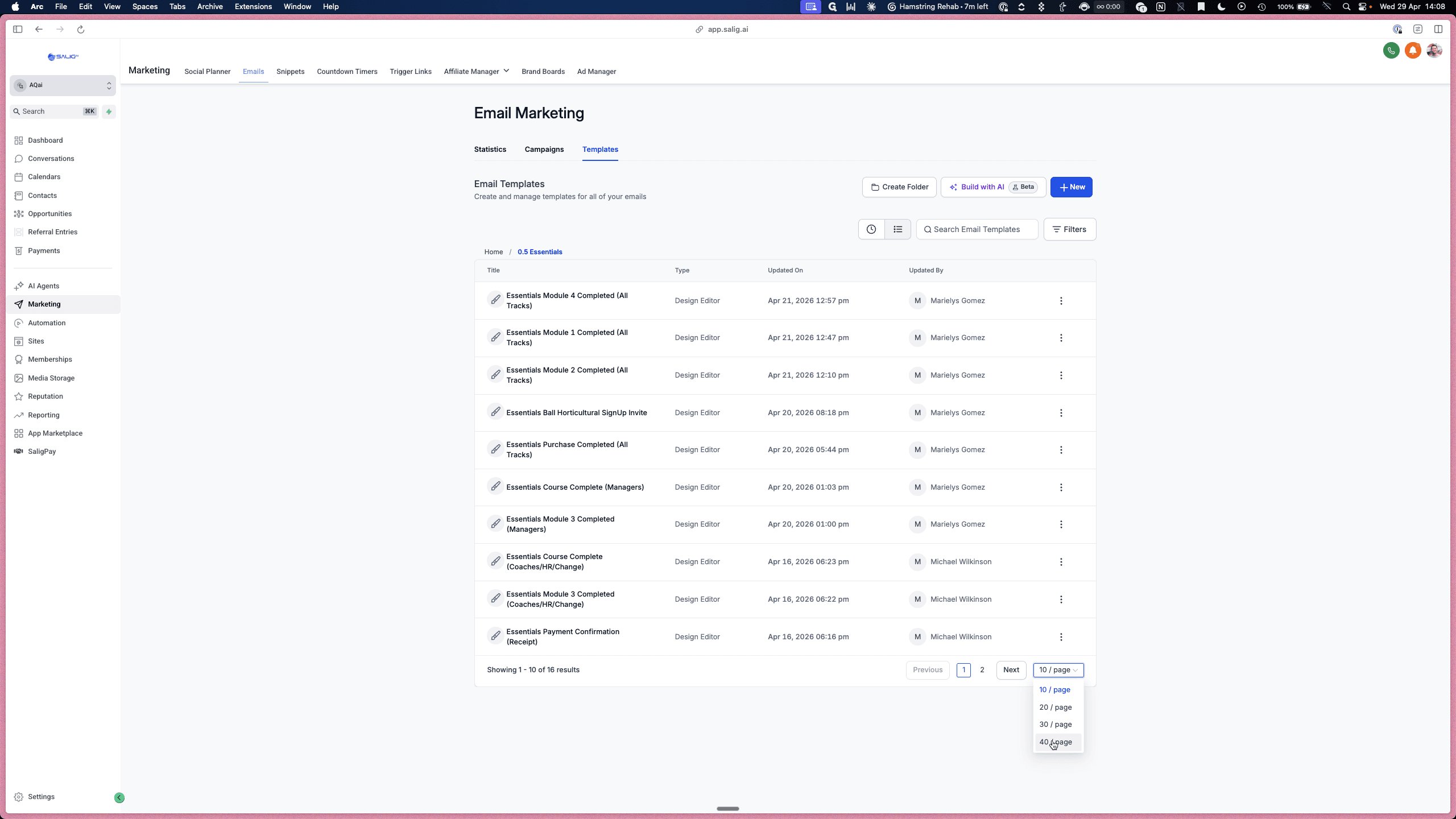 Step #8: From the Templates dashboard, use the pagination dropdown at the bottom right to view more templates per page if needed.
