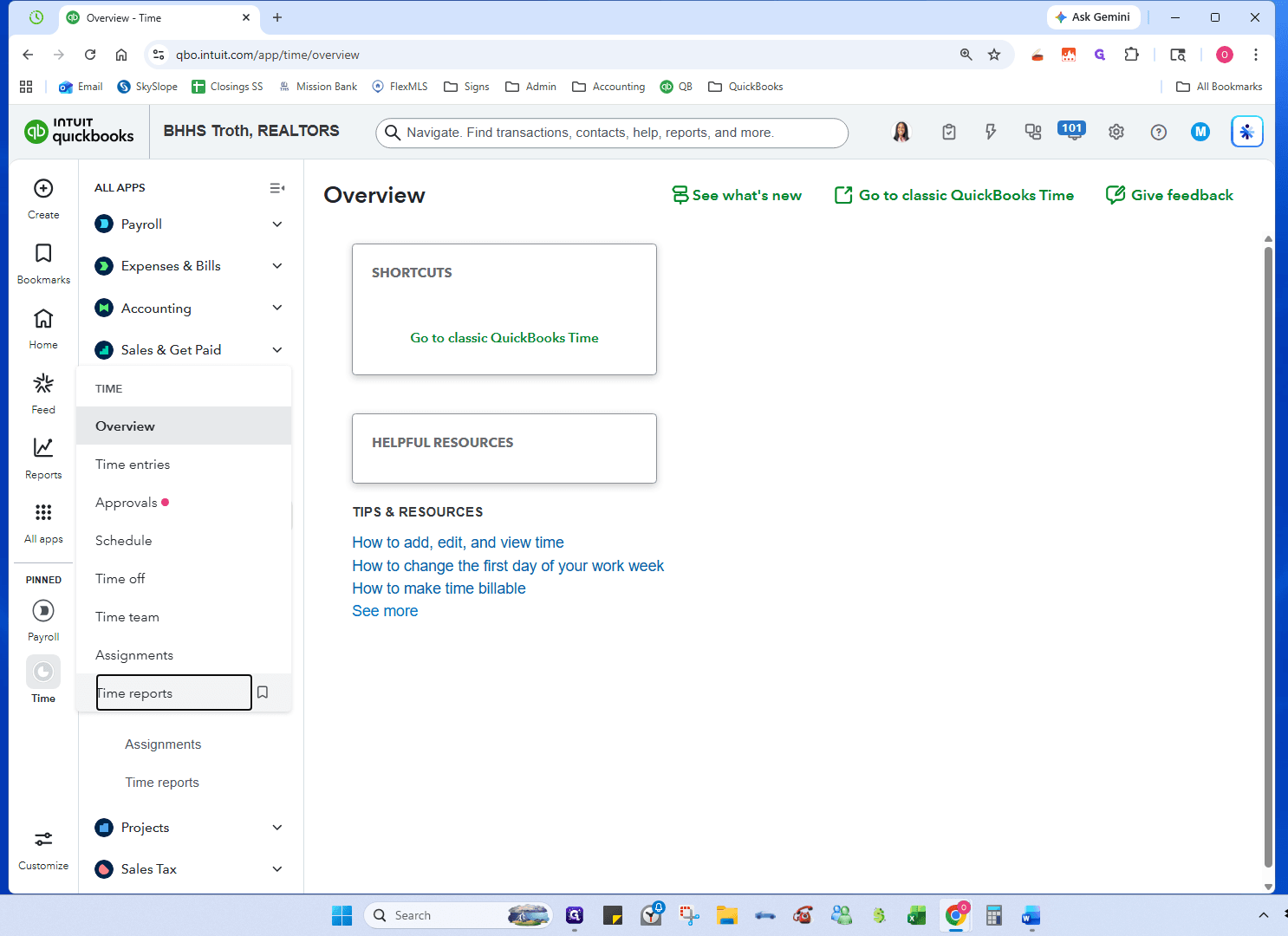 Step #1: Navigate to the Time app on QuickBooks Navigaion Bar and select Time--> Time reports.