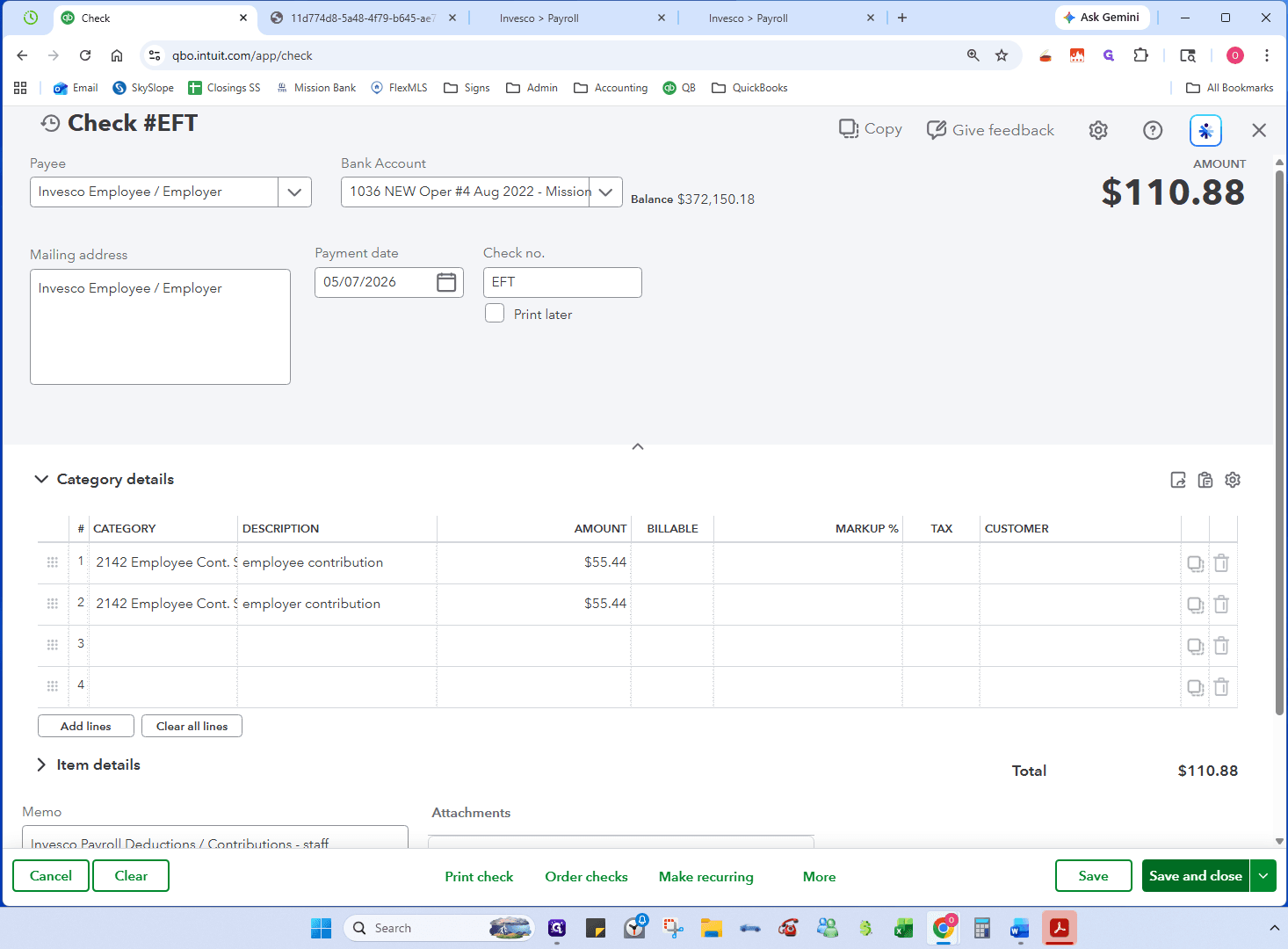 Step #26: The check should pre-fill. Verify the selected chart of accounts and amounts are correct, then click Save and close.