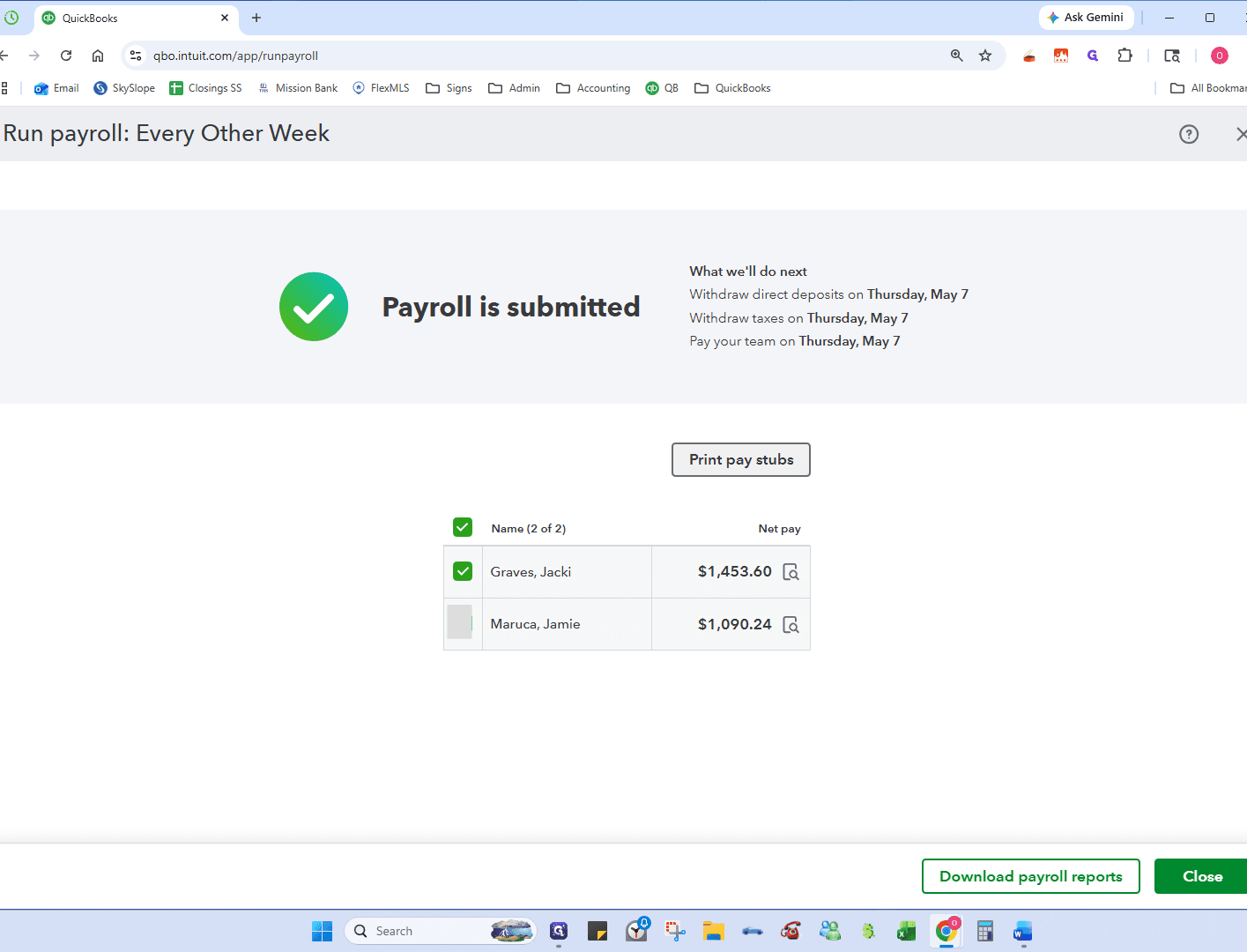 Step #13: Select the employee with an IRA deduction and print their pay stub as a PDF. You will need this document to reference the exact deduction amount for the Invesco transfer, and to file. Select only their name and Click Print pay stubs.