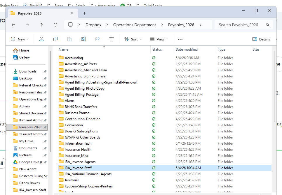 Step #27: Open File Explorer and navigate to your current Payables folder (e.g., Payables_2026/IRA_Invesco-Staff).