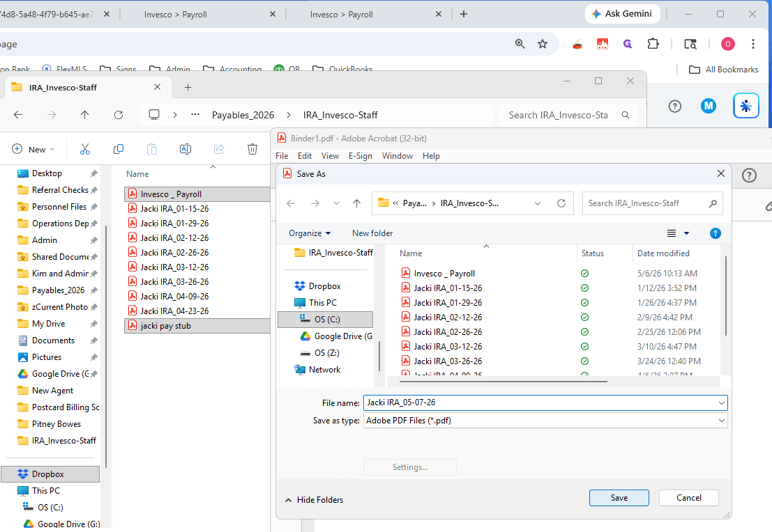 Step #28: Combine the 2 PDFs (paystub and Invesco) with the standardized naming convention of the destination folder.