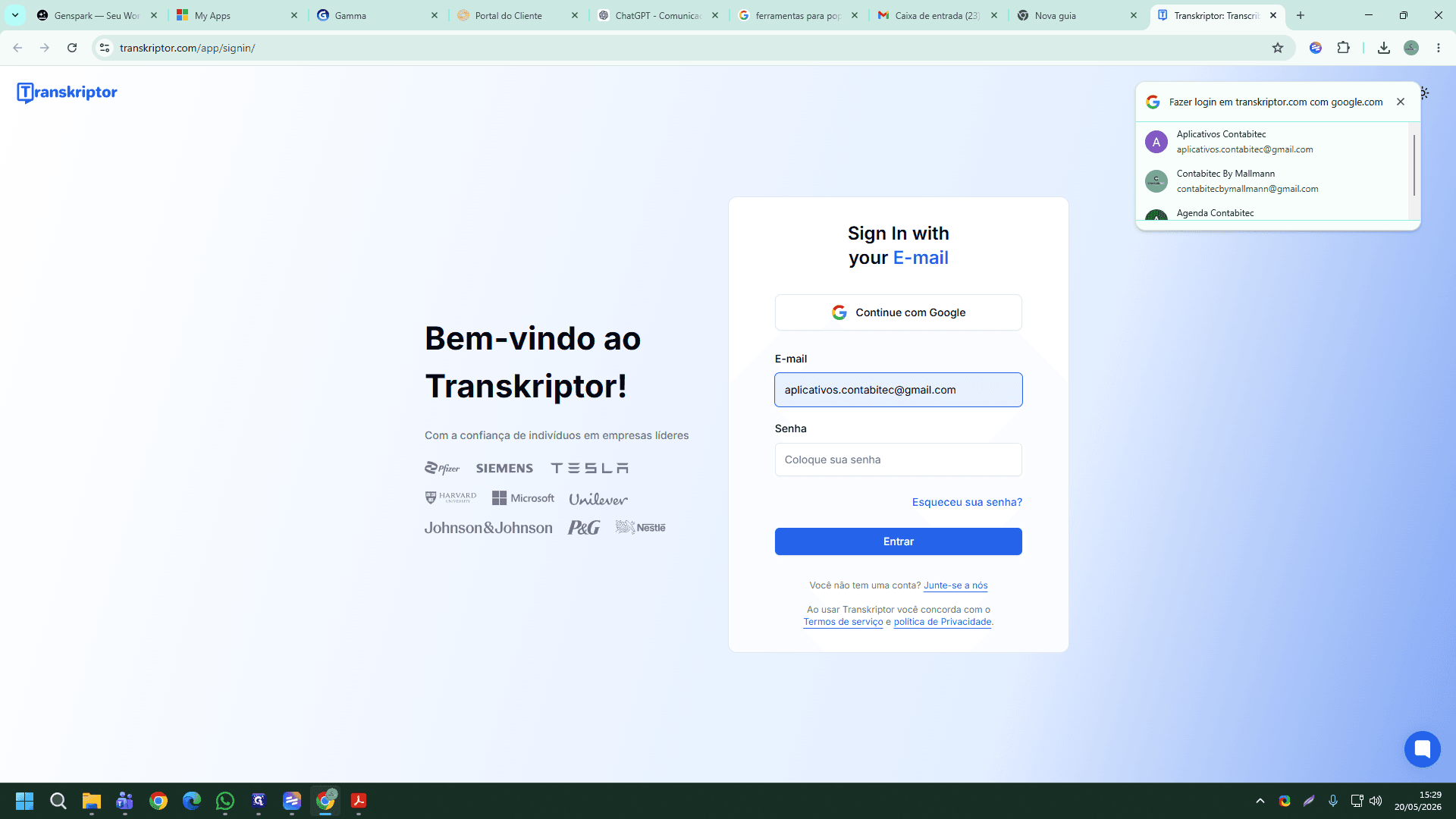 Step #5: Cole ou digite sua senha no campo correspondente e clique no botão para entrar na plataforma. A senha disponível no APPSenhas no servidor.