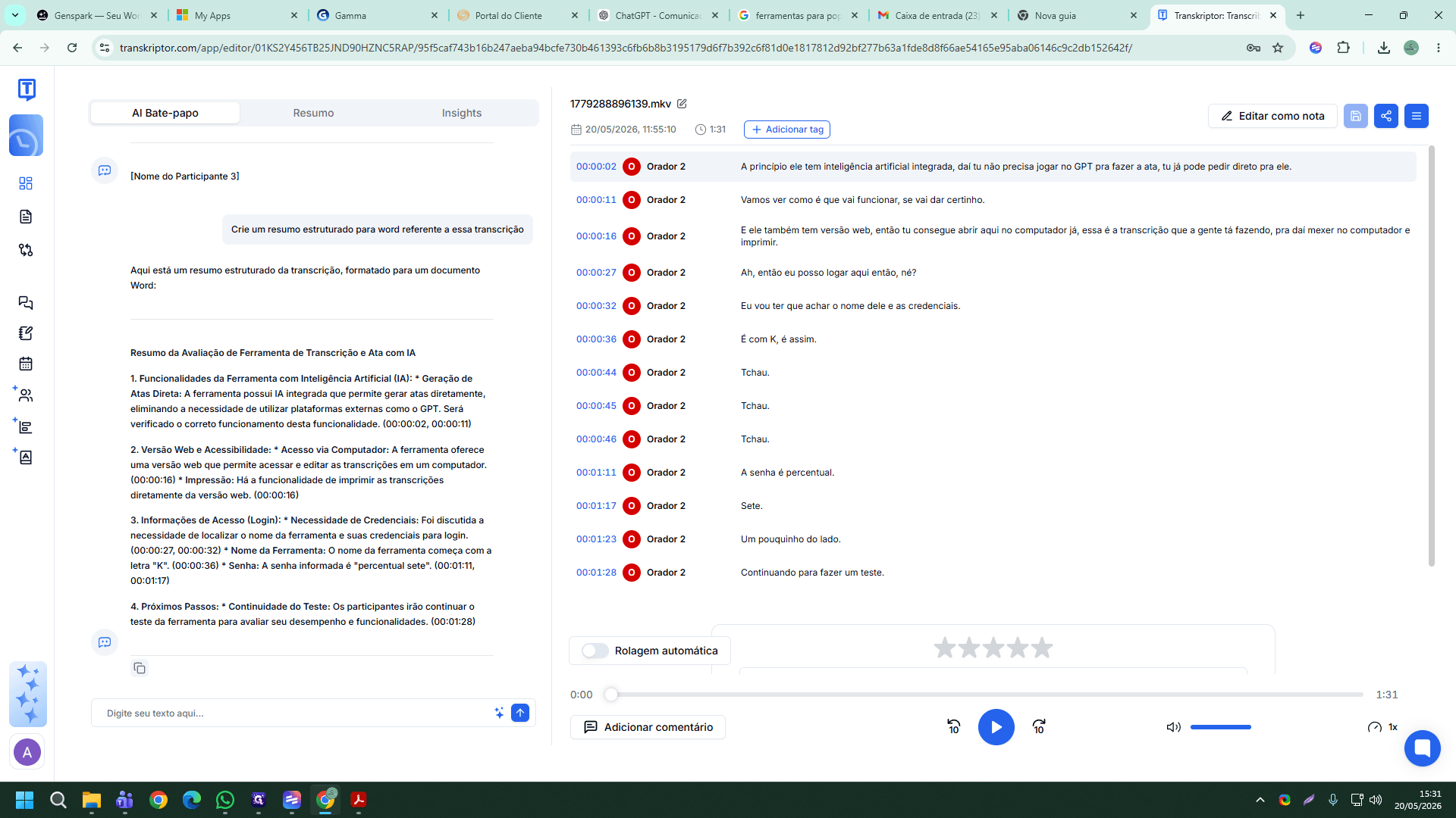 Step #10: Após a IA gerar a resposta, revise o resumo e utilize a opção de copiar ou adicionar comentário para salvar as informações estruturadas onde for necessário.