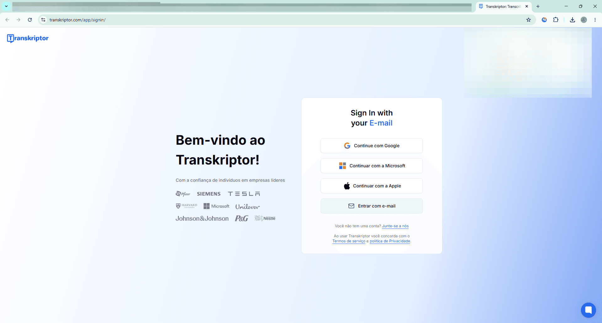 Step #1: Acesse o site https://transkriptor.com/app/signin/ ou baixe o aplicativo no celular.