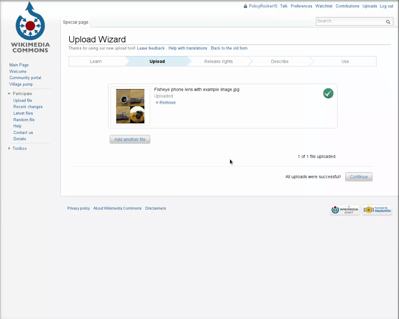 Step #7: Click Continue once the upload progress bar completes.