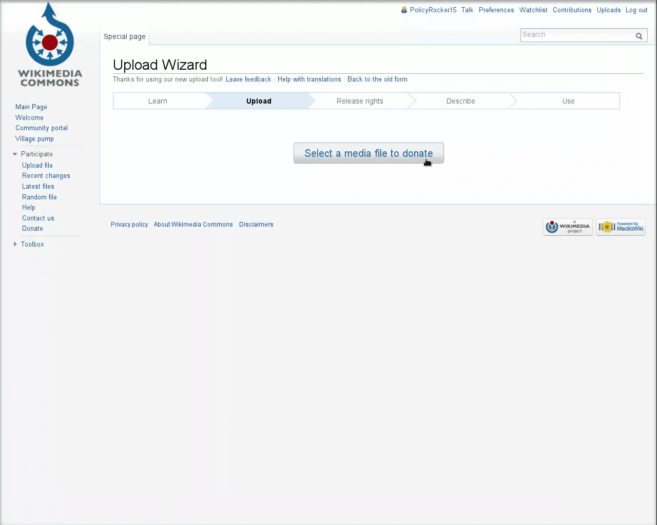 Step #6: Click Select a media file to donate and select your image.