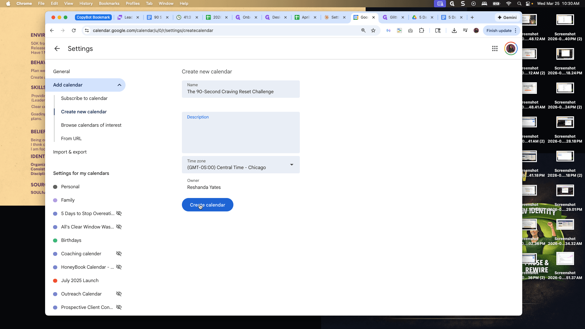 Step #28: Click on "Create calendar"