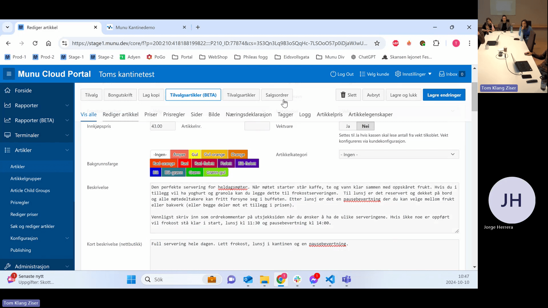 Step #64: Click the Salgsordrer tab to view transactions containing this specific article.