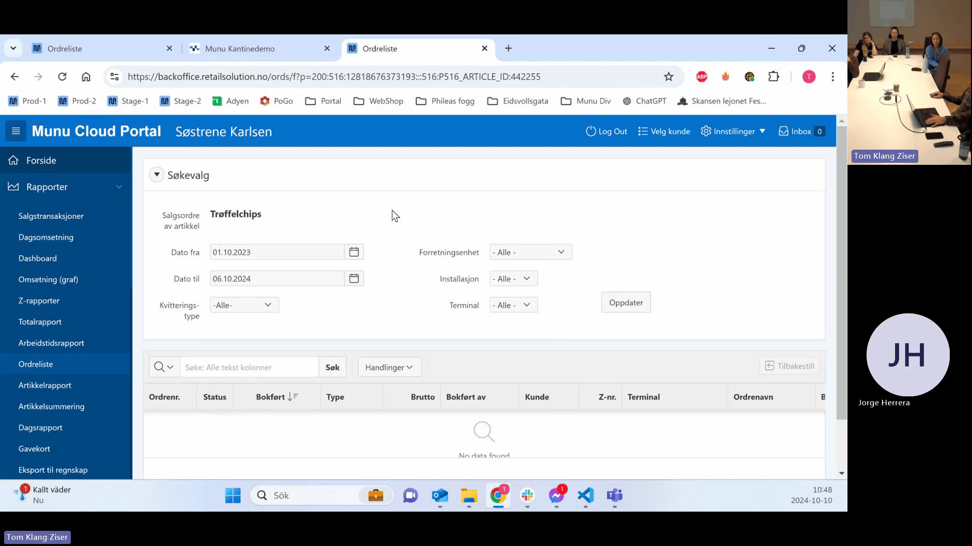 Step #66: Click Oppdater to load the matching sales orders.