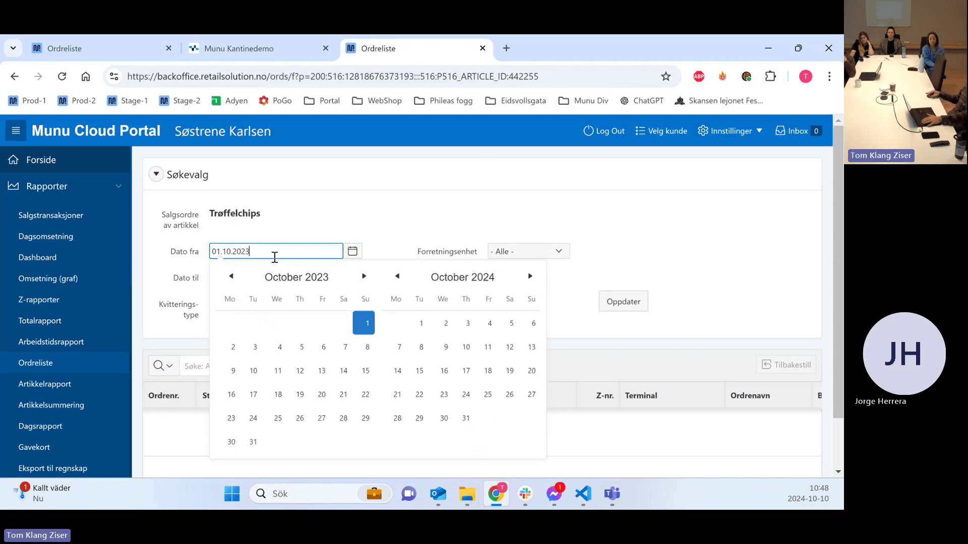 Step #65: Click the Dato fra (Date from) field to filter the transaction list by date.