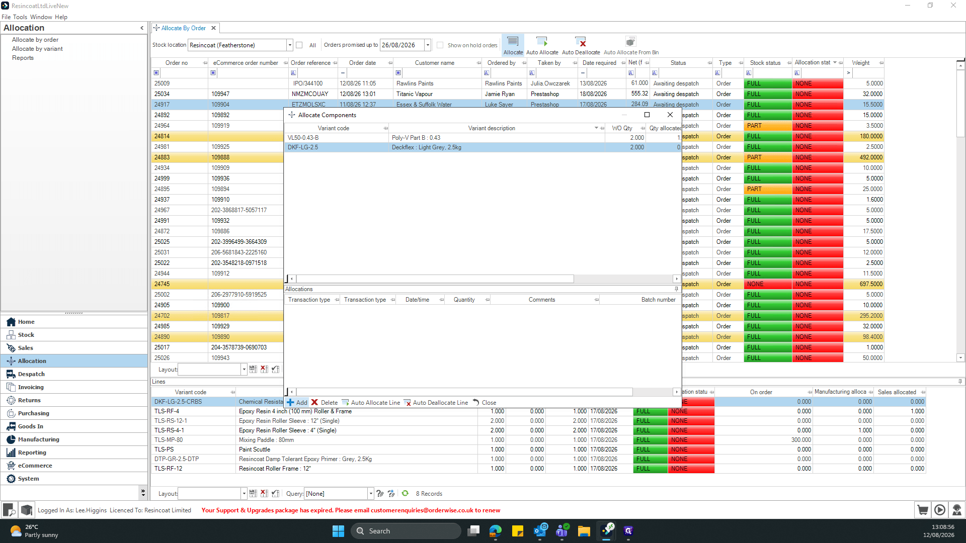 Step #10: Select the next component if you're allocating multiple (E.G Part A + B) then, click the Add button in the pop-up toolbar to process another component.
