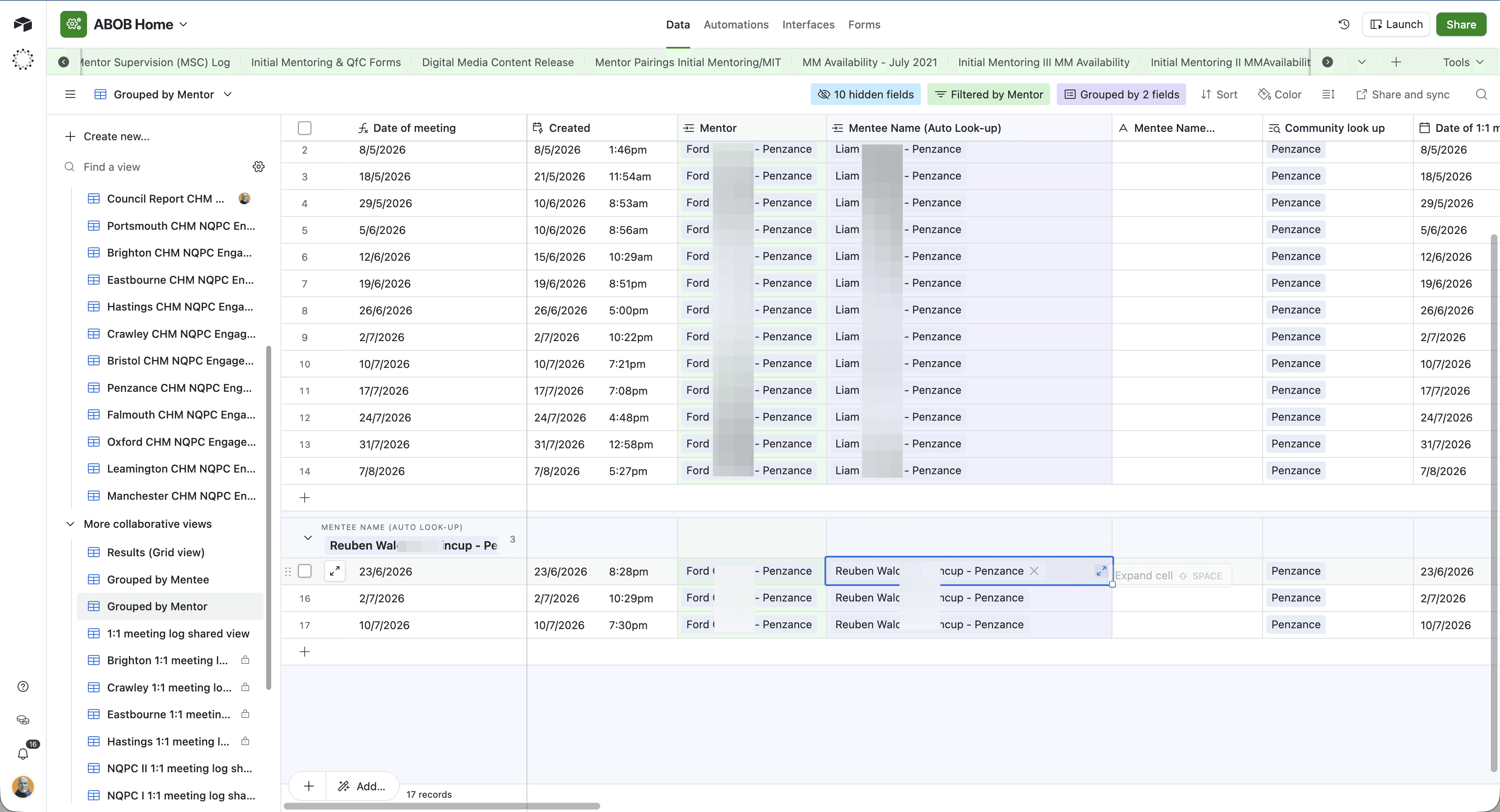 Step #10: Click the X next to the incorrect mentee's name to remove them from the record.