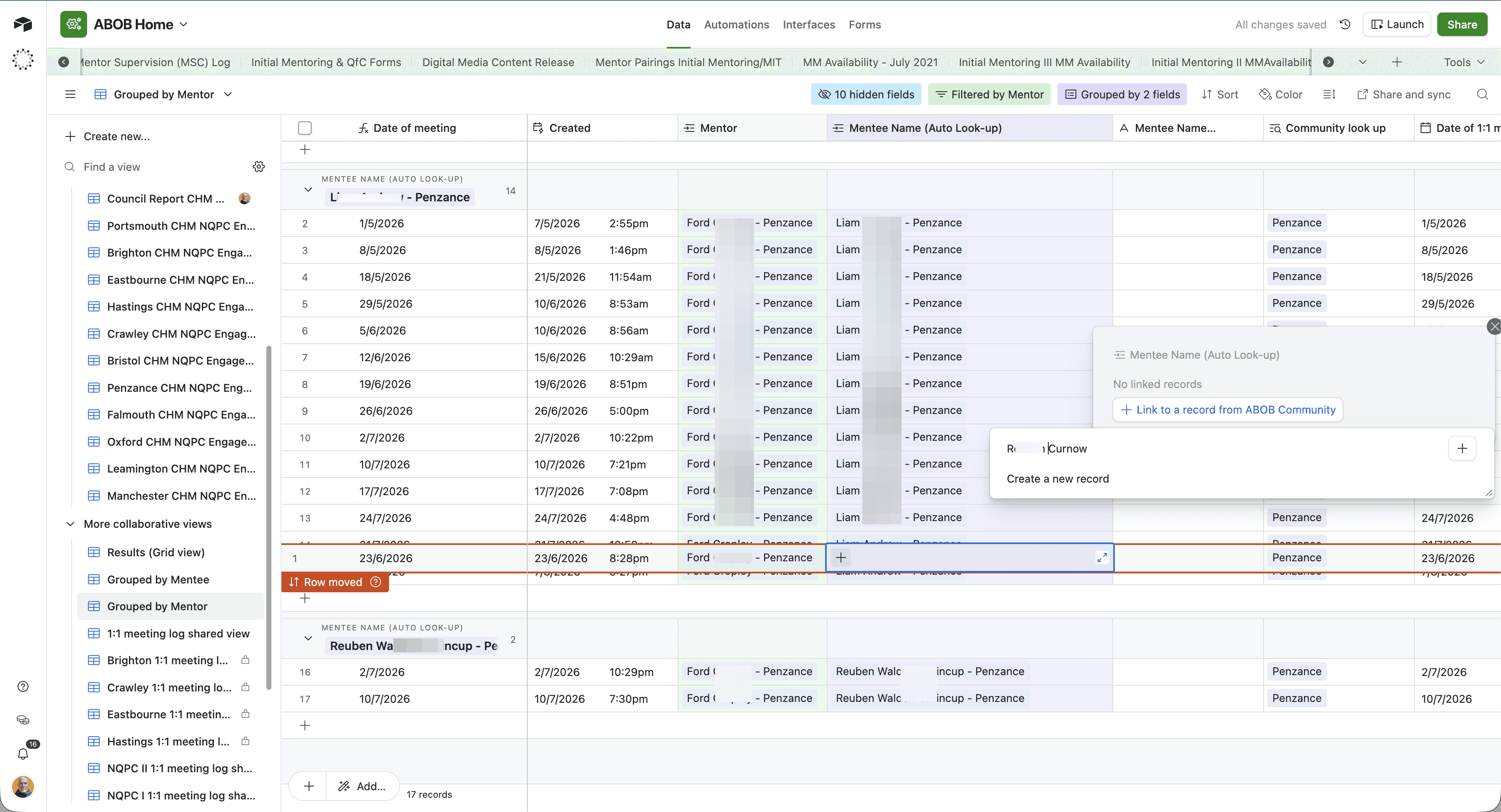 Step #12: Search for the correct mentee and select their name from the list to link them to the log.