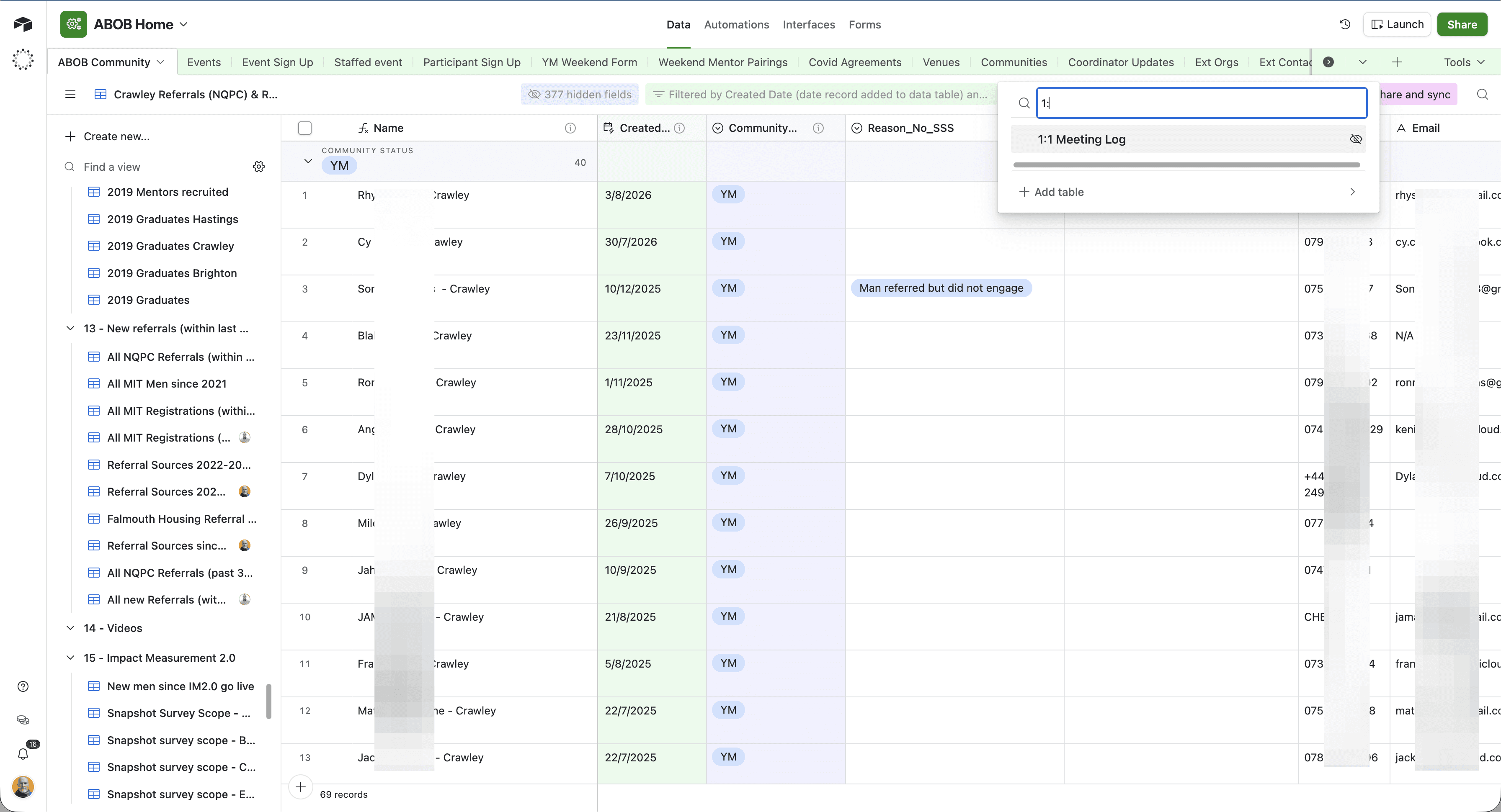 Step #2: Search for and select 1:1 Meeting Log from the interface.