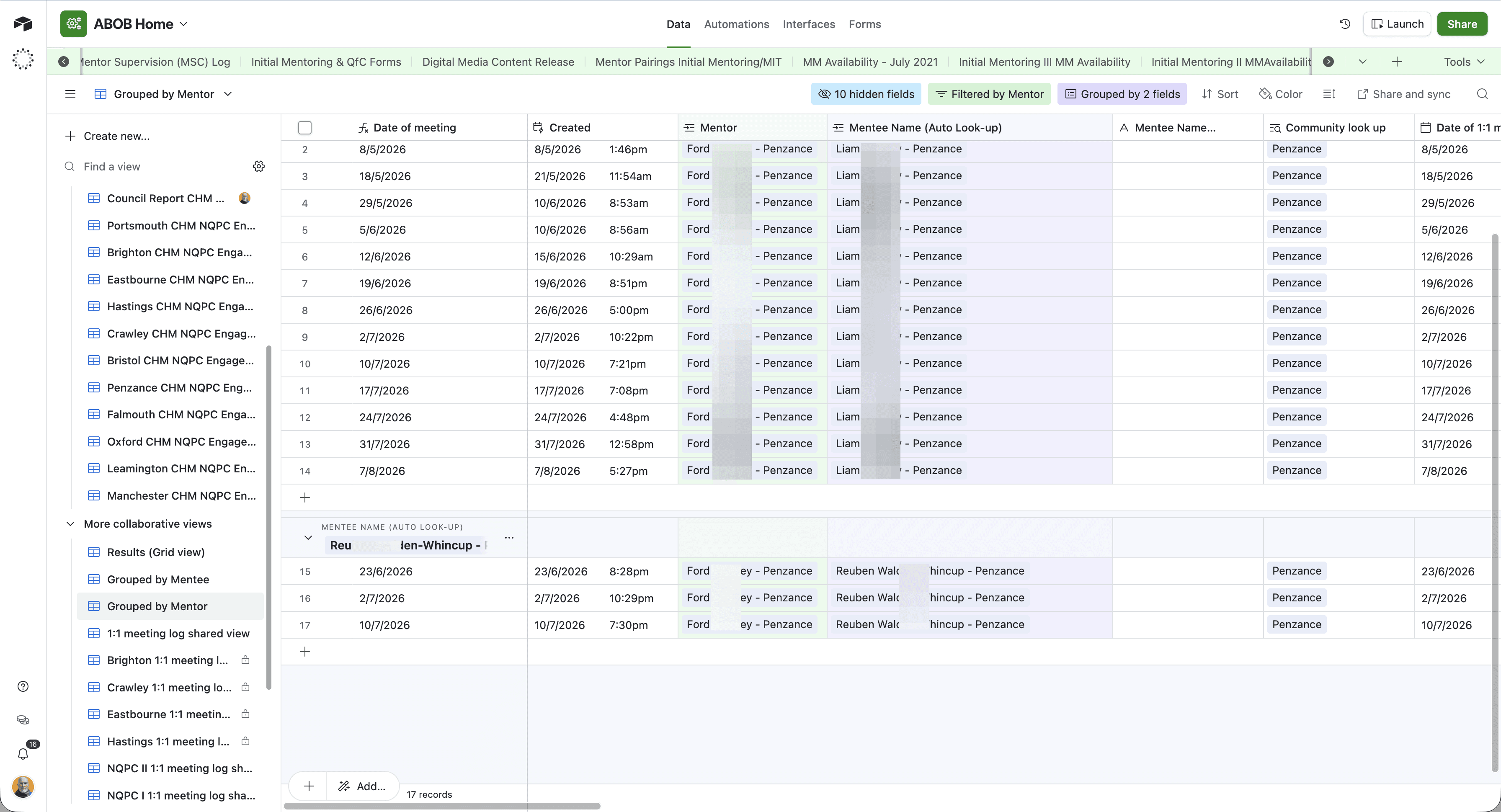 Step #8: Locate the records assigned to the incorrect mentee in the grid.