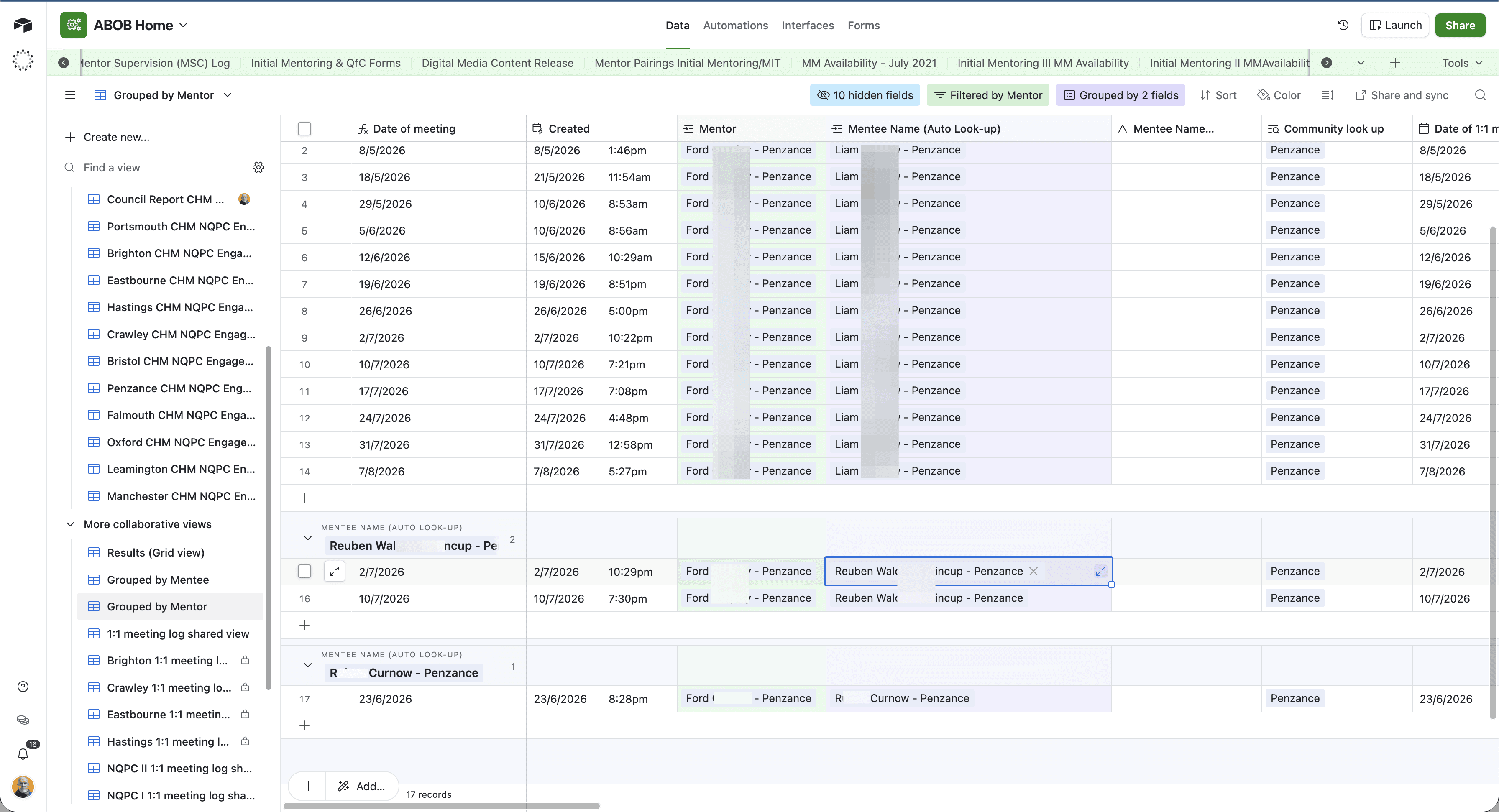 Step #13: Select the Mentee Name (Auto Look-up) cell on the next incorrect row.