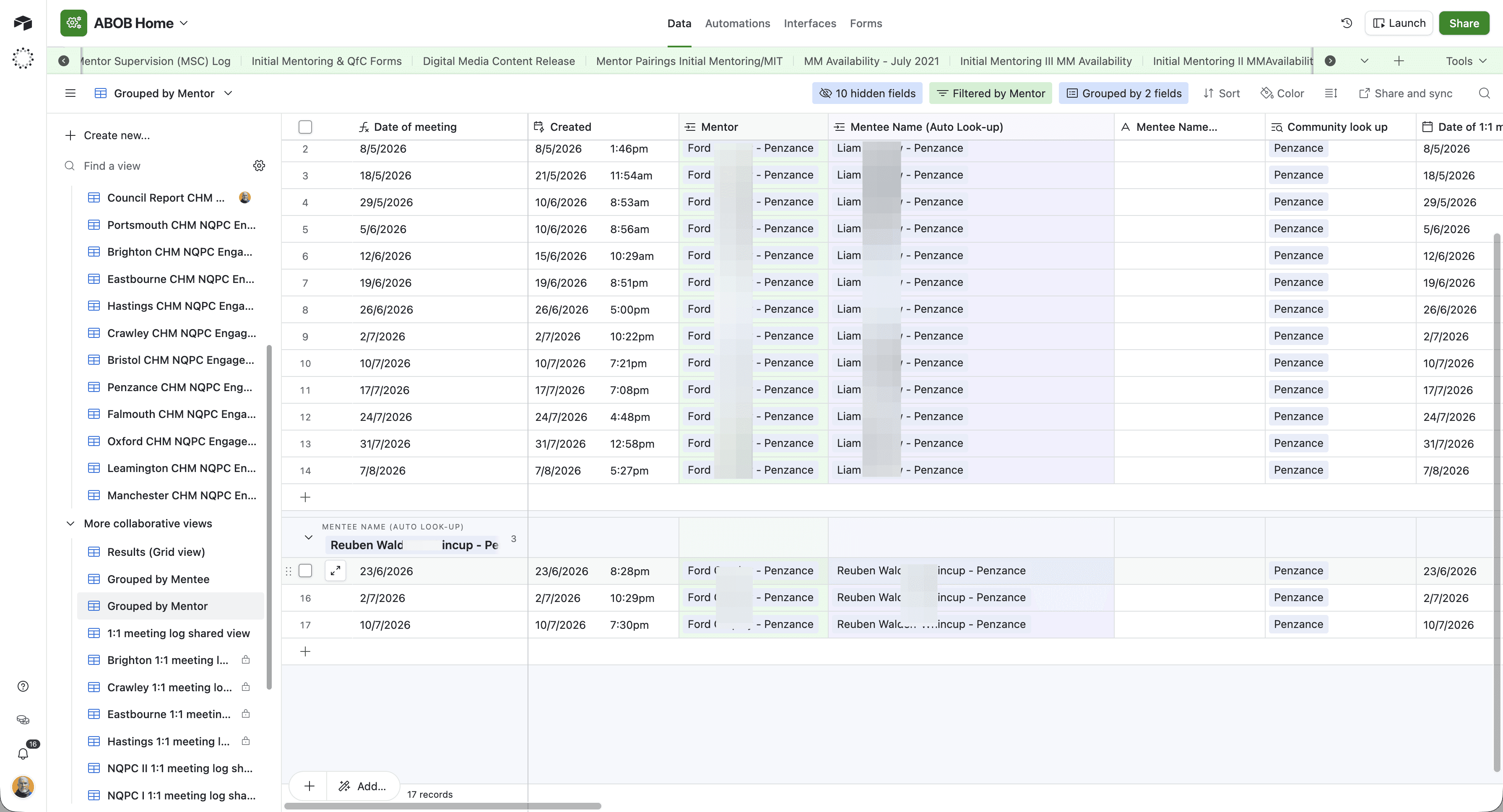 Step #9: Click the Mentee Name (Auto Look-up) cell for the incorrect record.