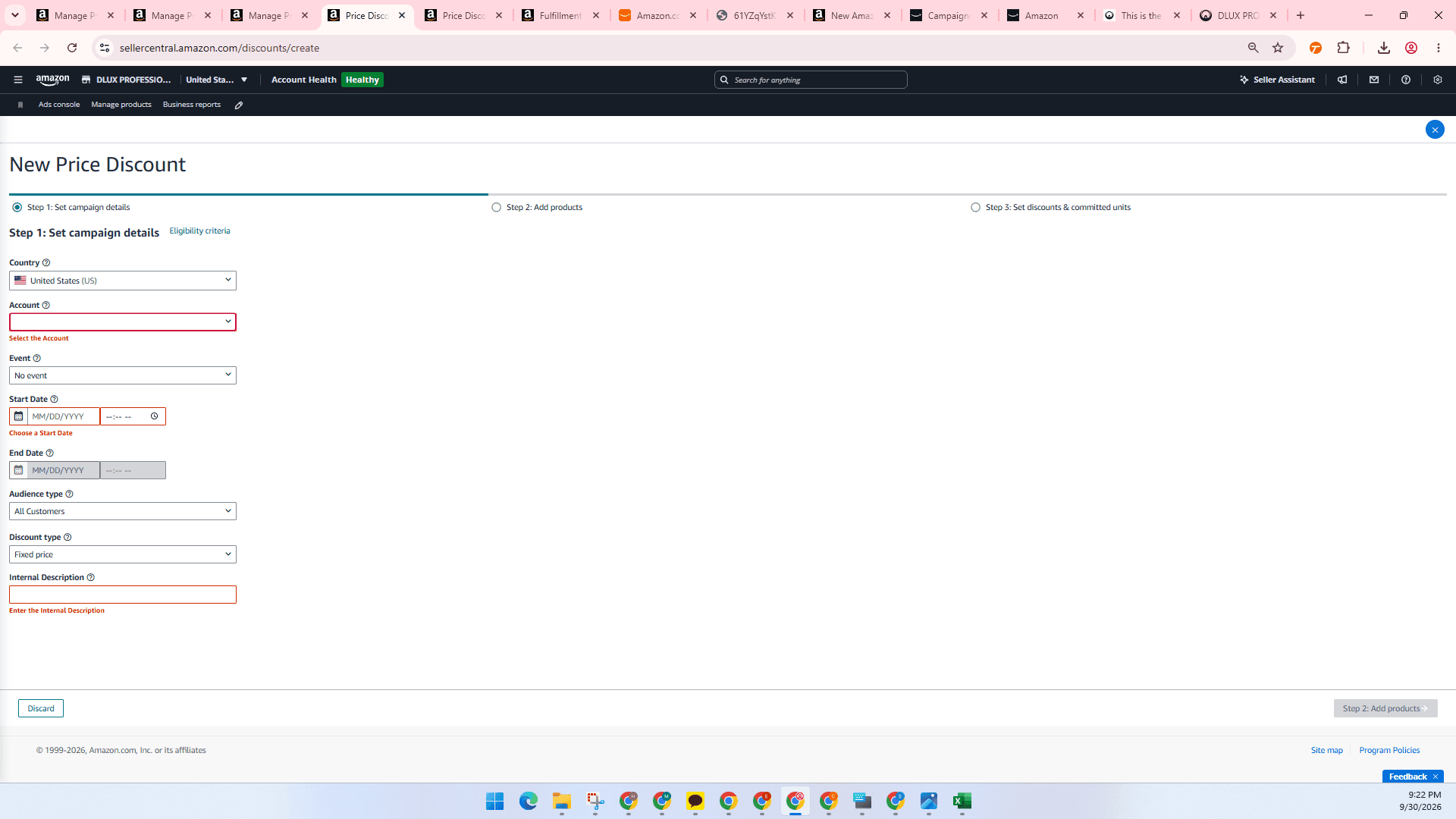 Step #2: Click the Account dropdown and choose your seller account.