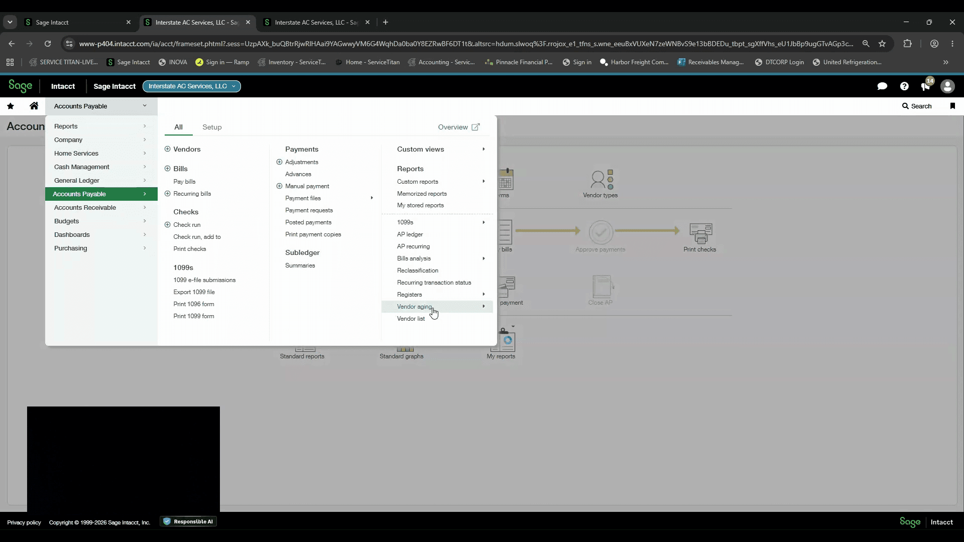 Step #2: Click Vendor Aging Report from the dropdown menu.