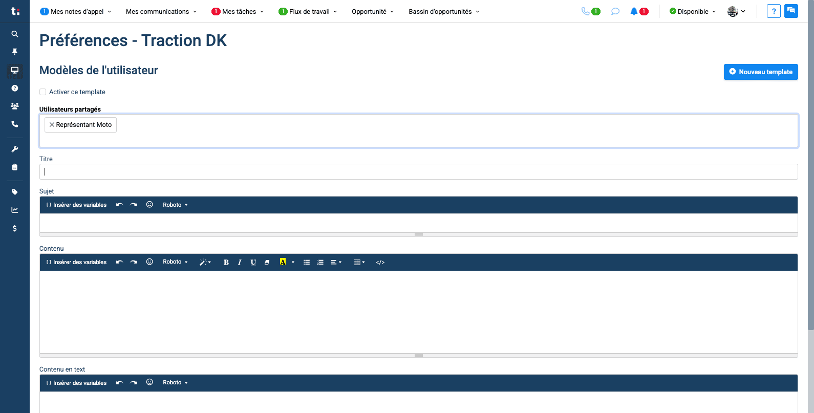 Step #8: Dans la barre de "Titre" inscrivez le titre que vous voulez donner à votre modèle, seul vous et les utilisateurs partagés verrons ce titre, il ne sera pas visible aux client.