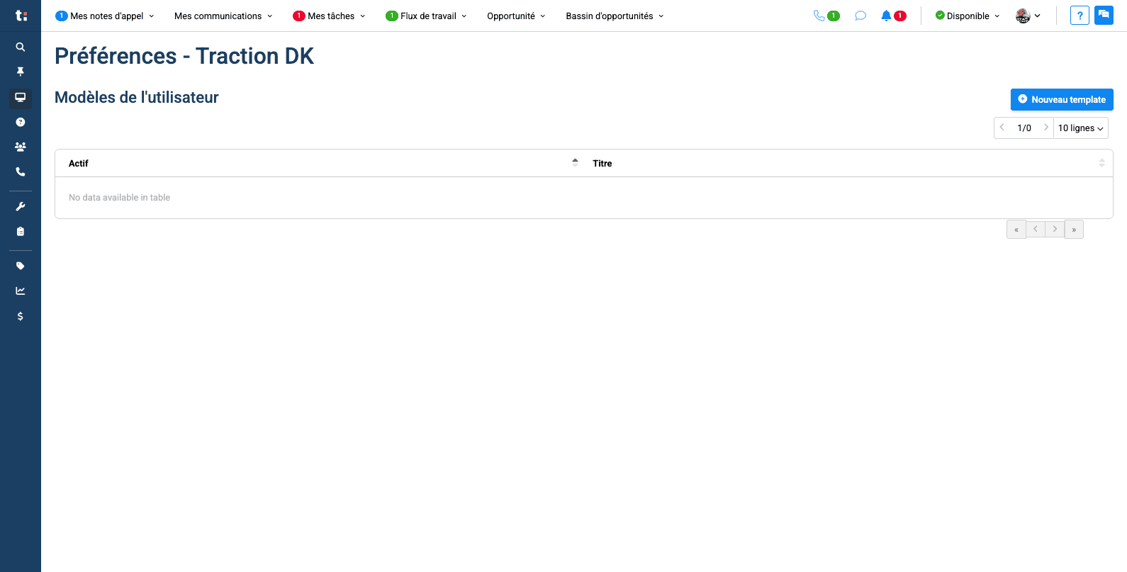Step #3: Si vous avez des modèles existants ils apparaitrons dans cette page