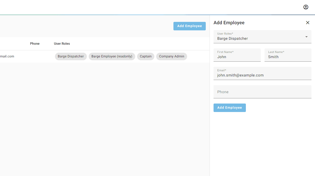 Step #5: Enter the new employee's First Name, Last Name and Email address, then click "Add Employee".