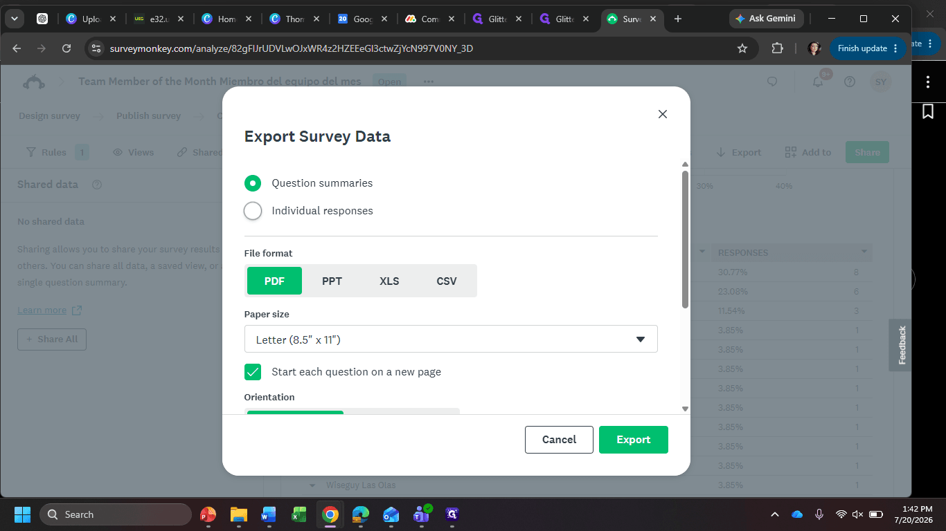 Step #13: Select Individual responses as the export type.