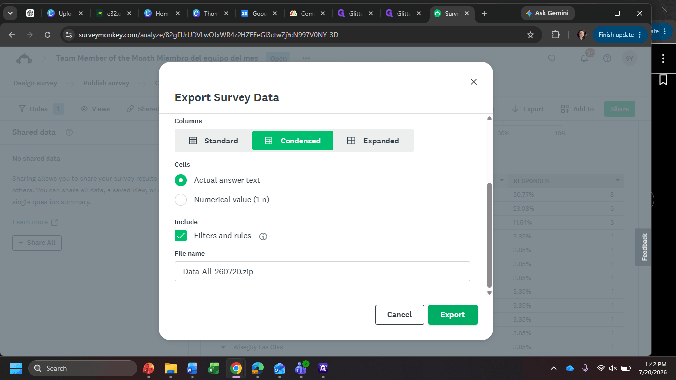 Step #14: Select the Condensed option and click Export.