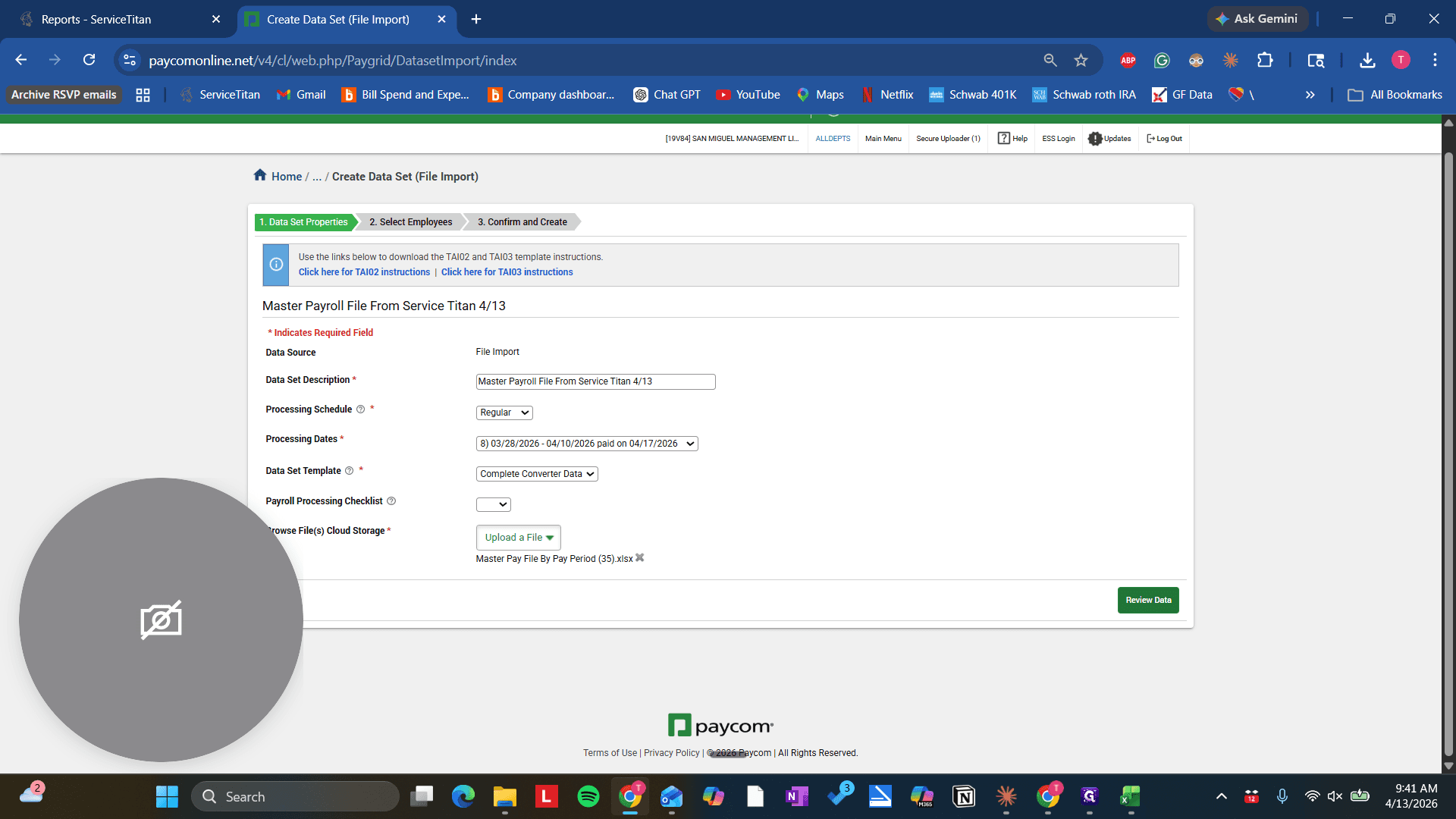 Step #33: Click on "Review Data"