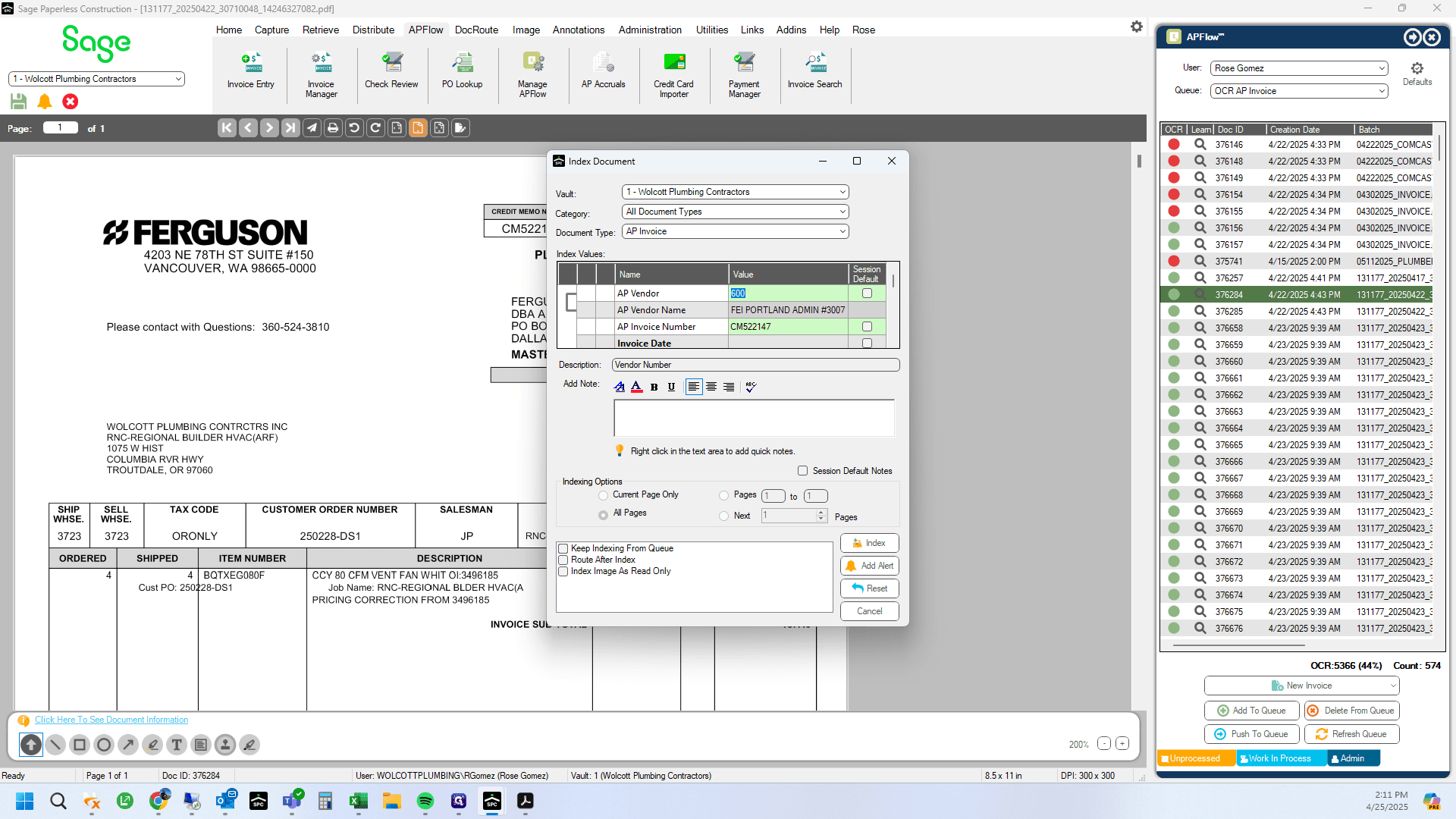 Step #17: Replace the CM522147 with the original invoice number 3496185