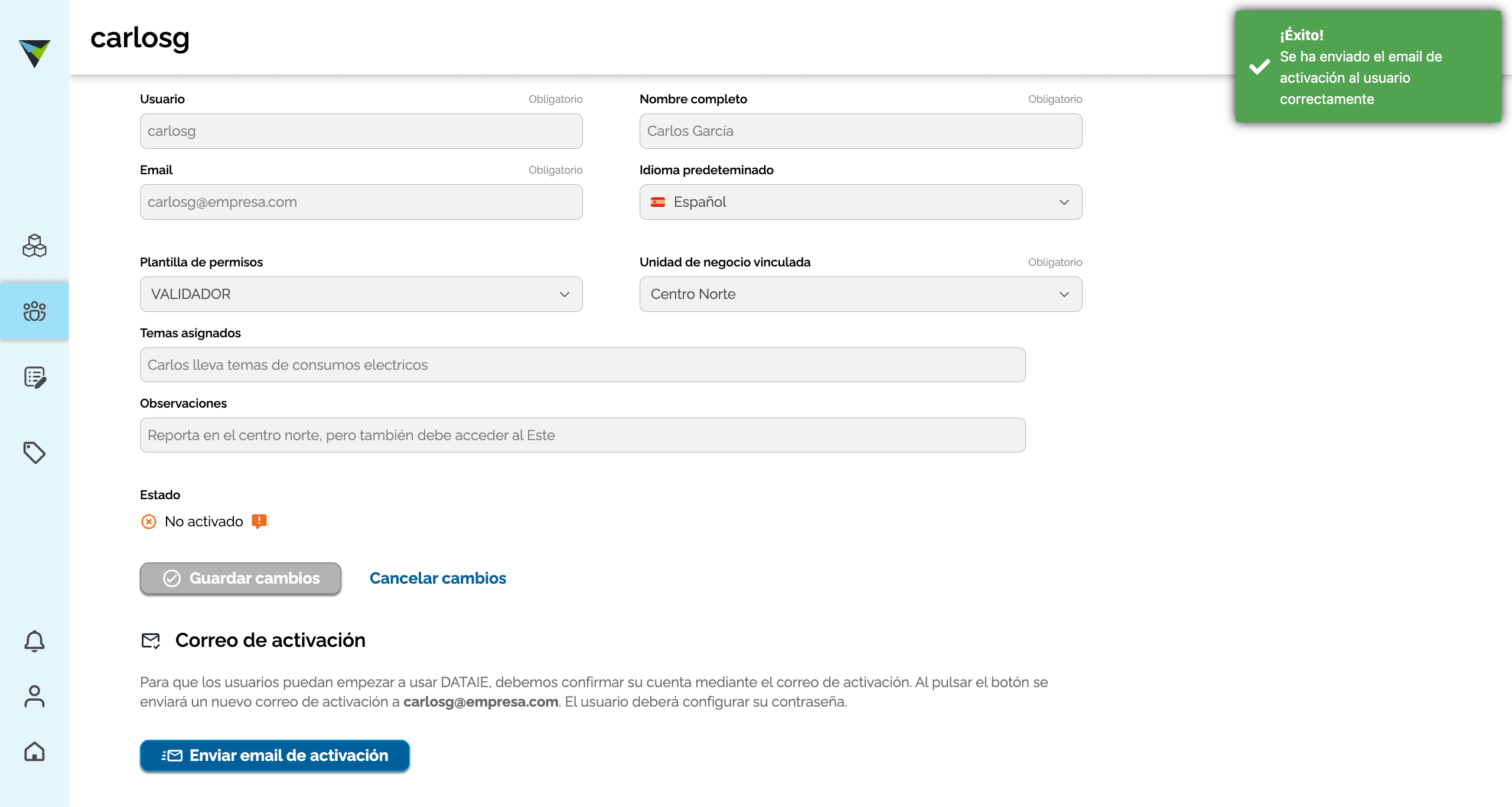 Step #20: La plataforma nos informa que el correo fue enviado correctamente