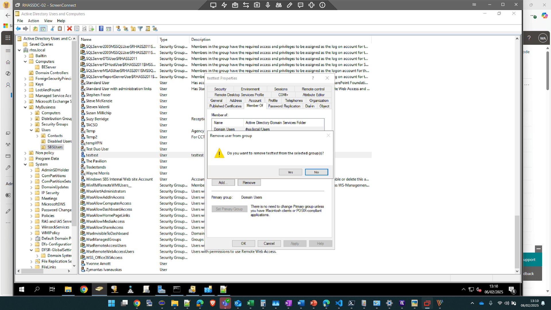 Step #33: Select all groups (other than domain user), then Click on "Remove"