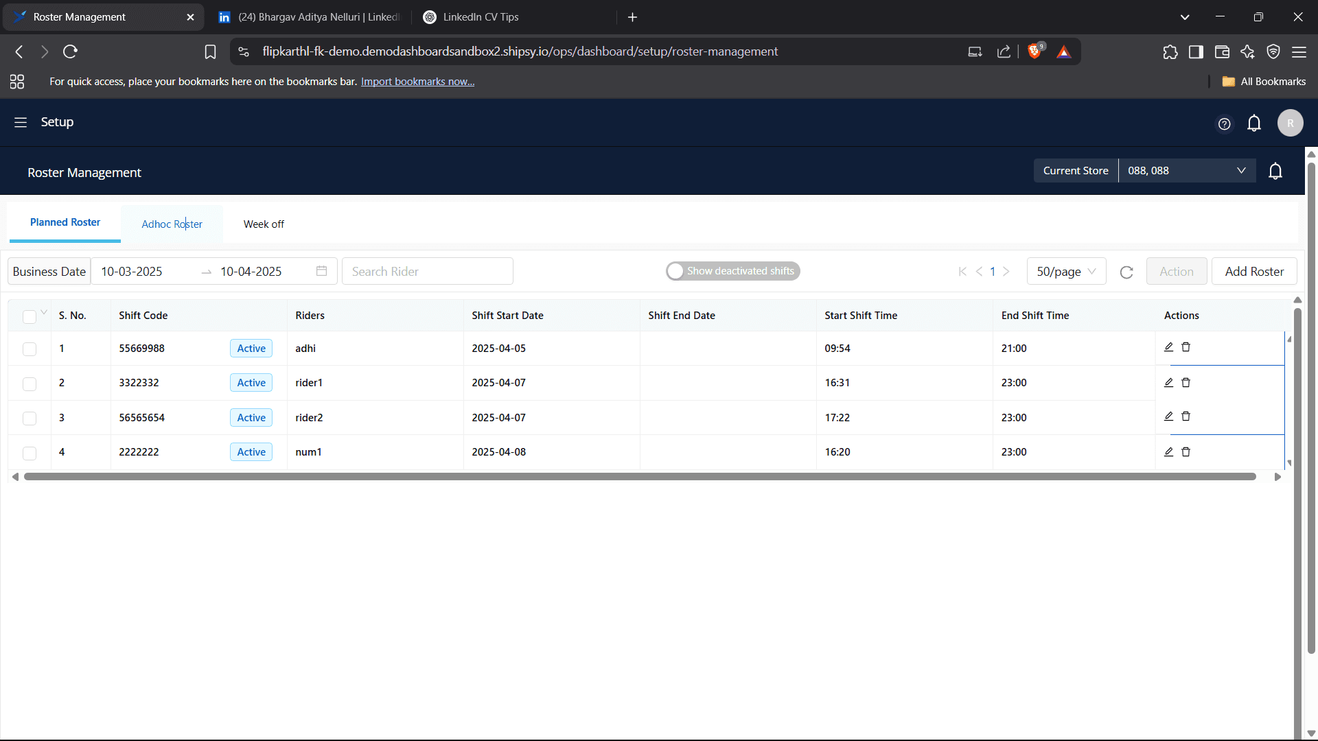 Step #4: if we want to create a special schdule for specific day we can use Adhoc Roster.