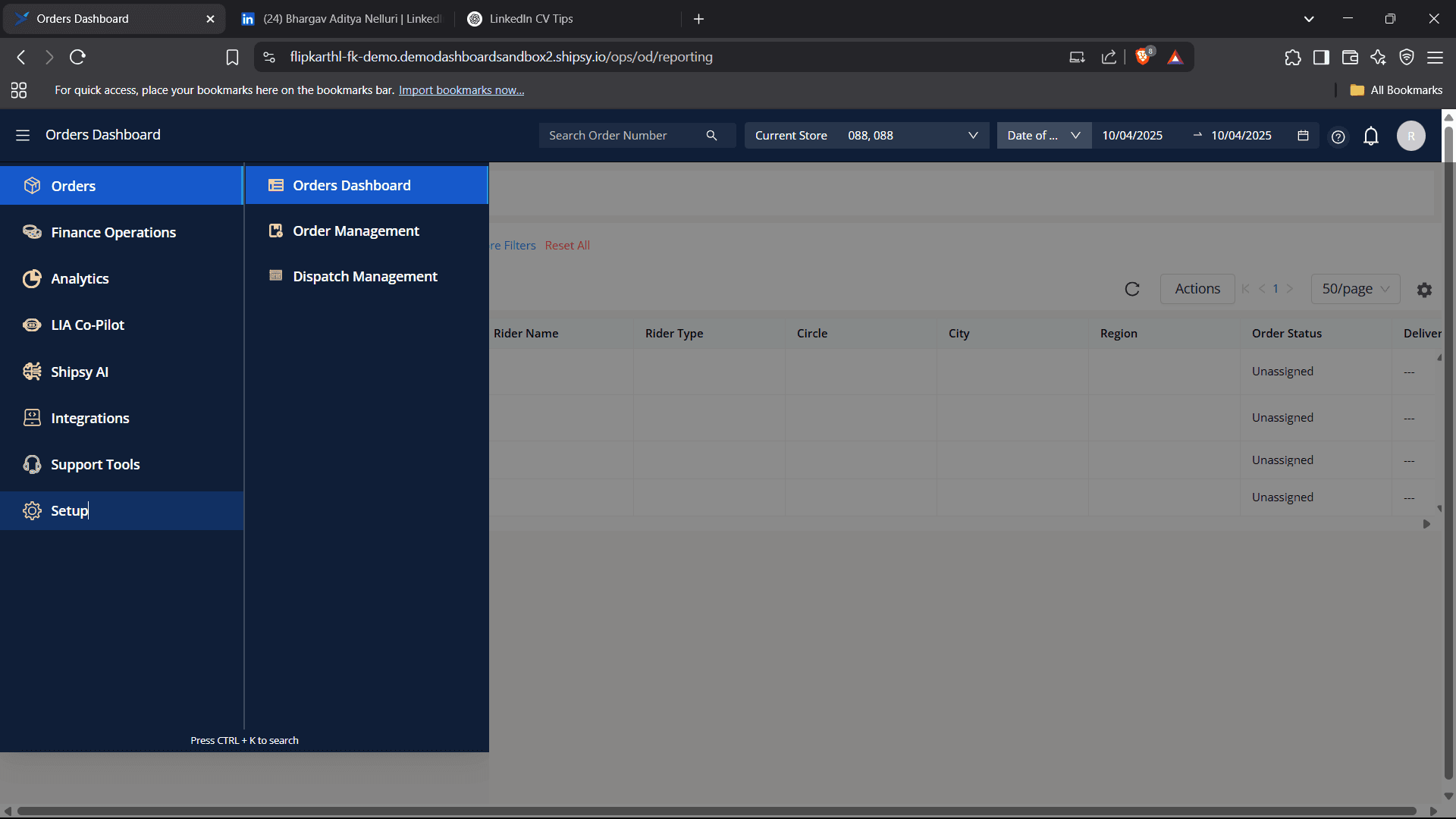 Step #1: go to dashboard and click on setup.