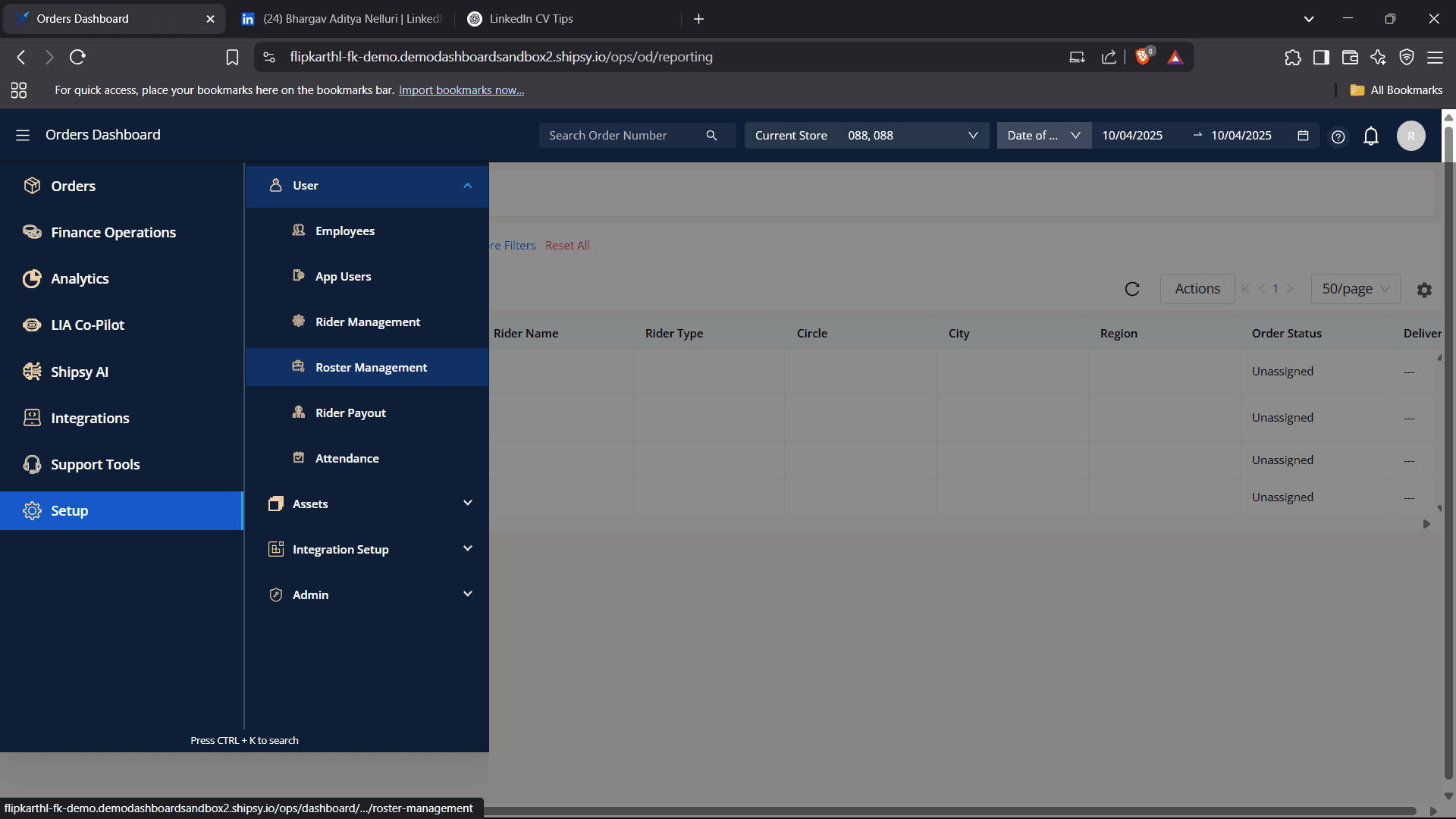 Step #3: go to Roster Management for creating new schdule for specific event.