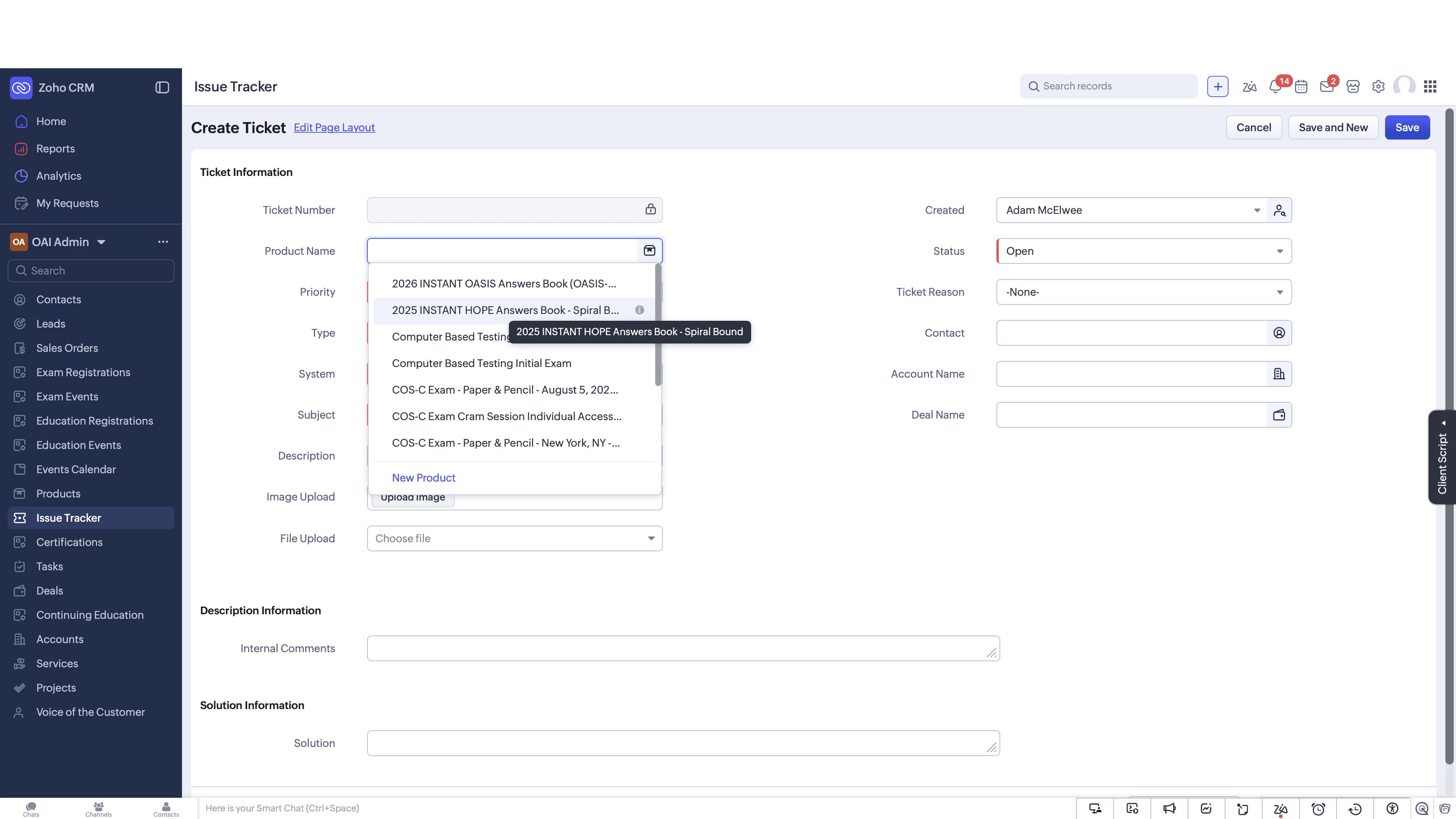 Step #3: Select the relevant product from the Product Name dropdown. If no product is associated with this issue, leave blank.