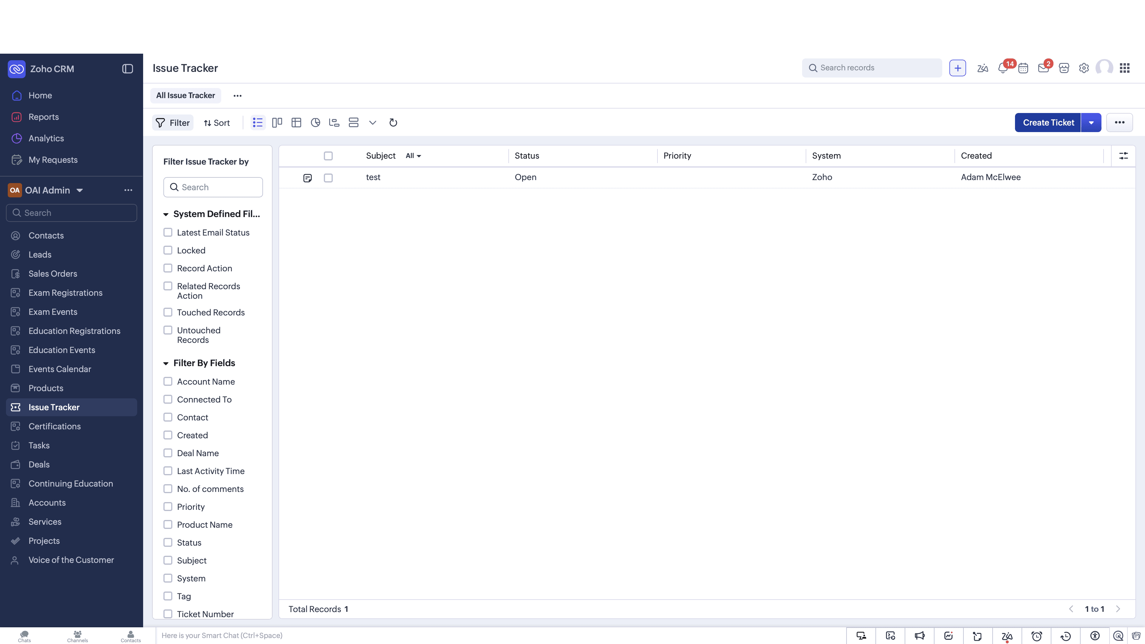 Step #2: Click Create Ticket in the top right corner.