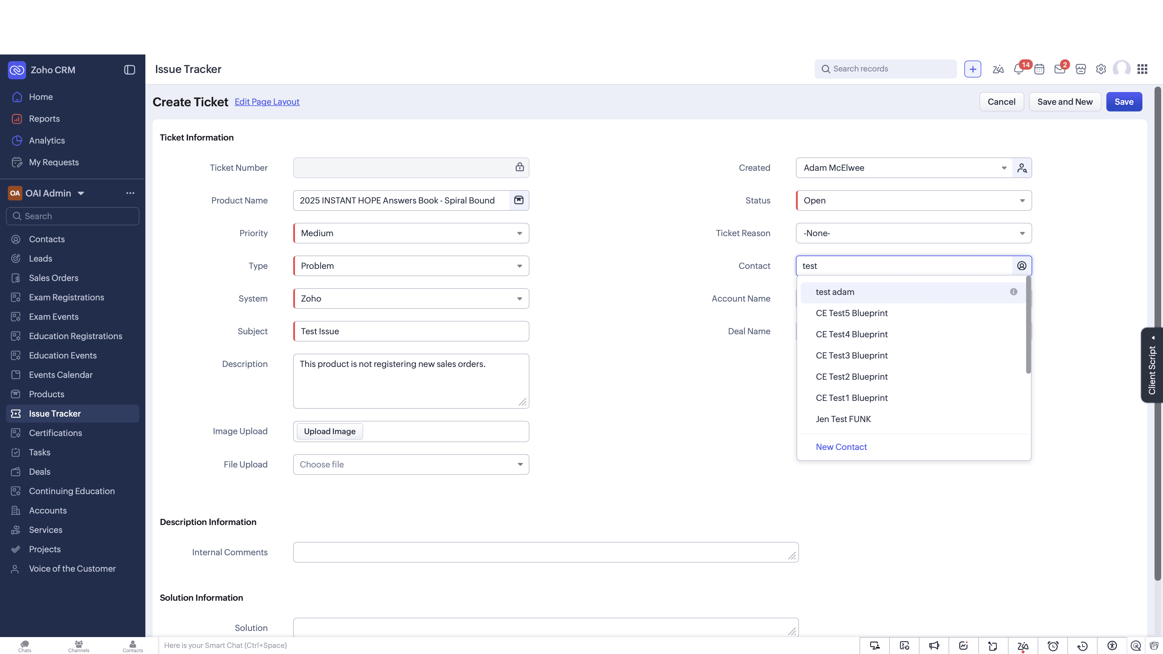 Step #8: Search for and select the associated Contact. If it's not associated with a contact, leave blank.