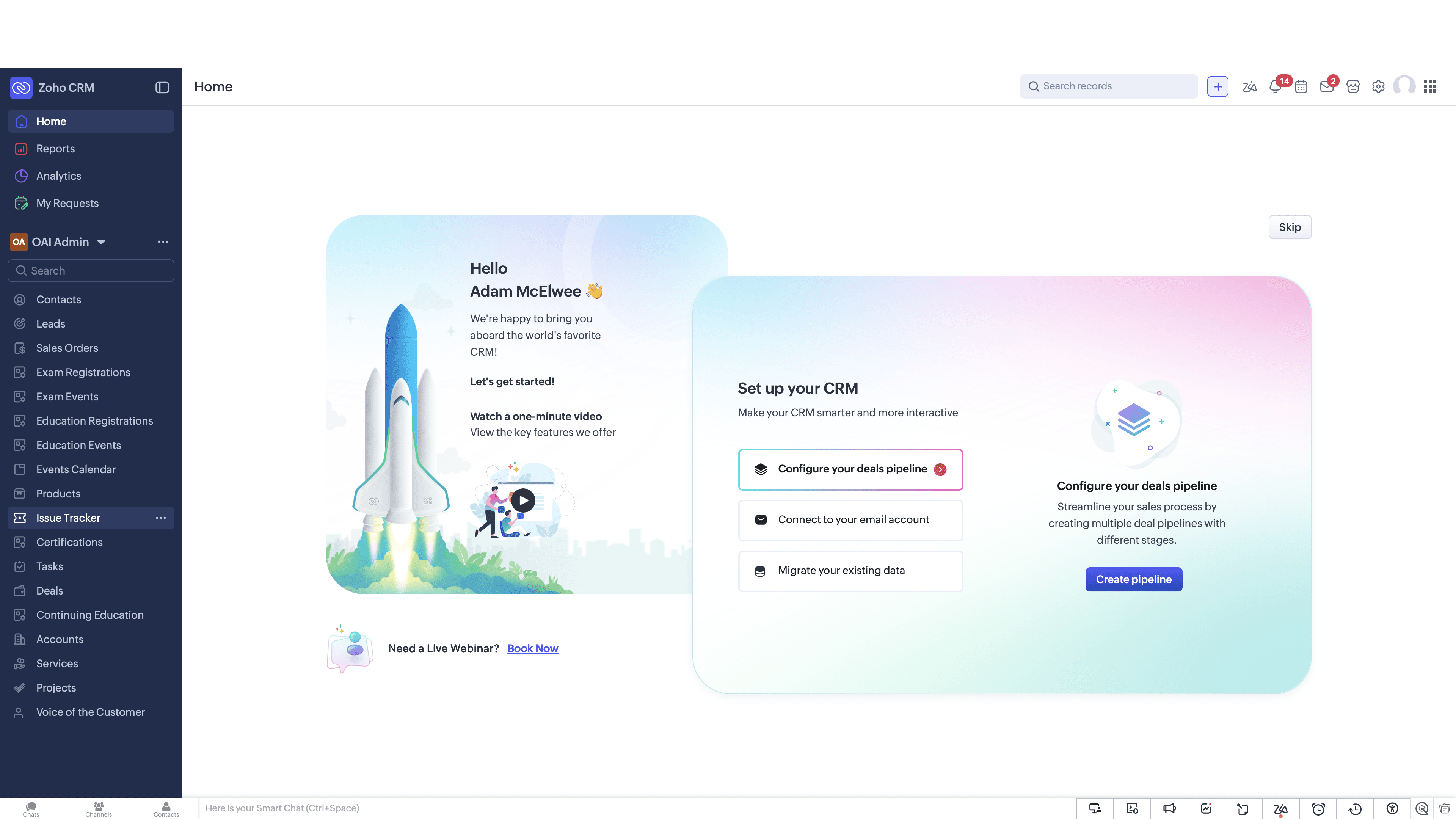 Step #1: Click Issue Tracker in your Zoho CRM navigation menu.