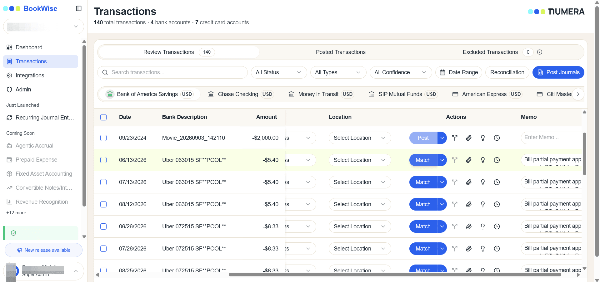 Step #1: The Match button will appear in the Action column. Click on the Match button