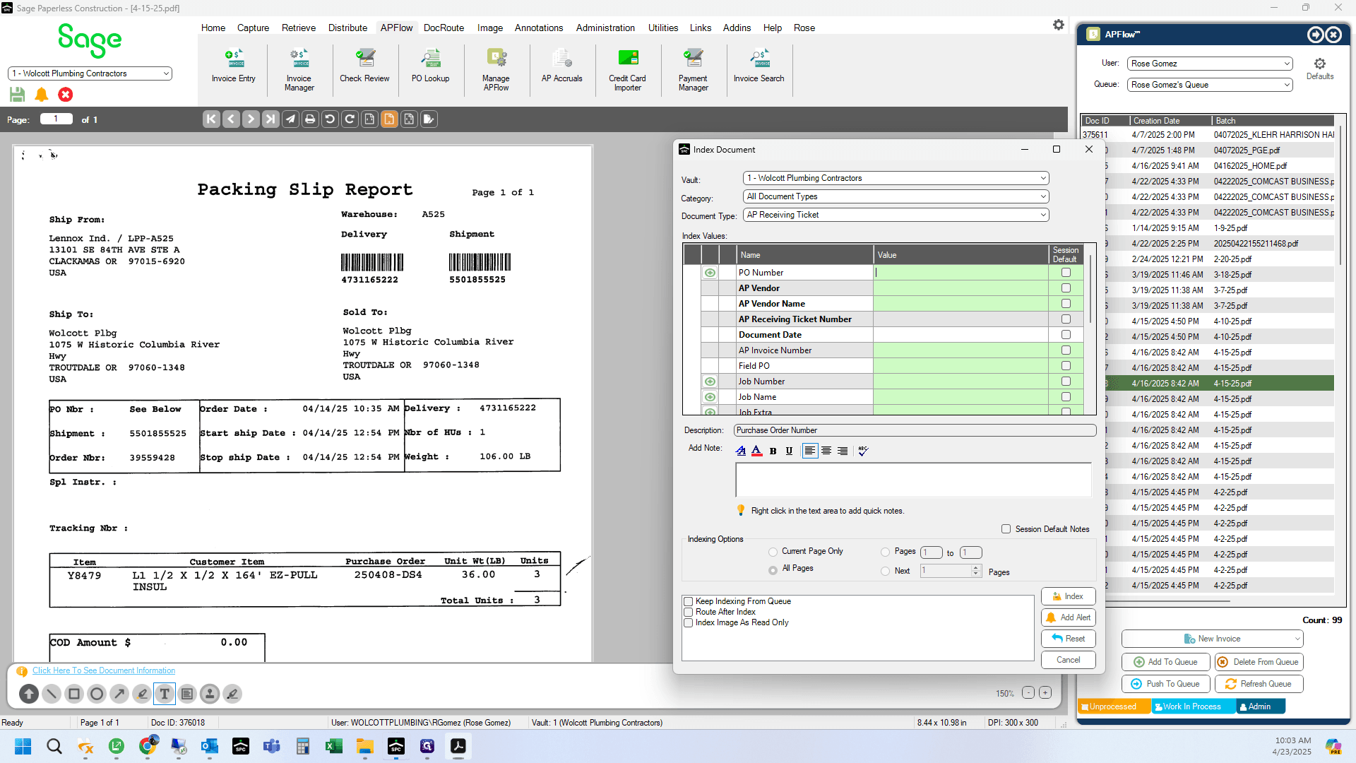 Step #10: Open indexer, make sure document type is "Receiving Ticket"