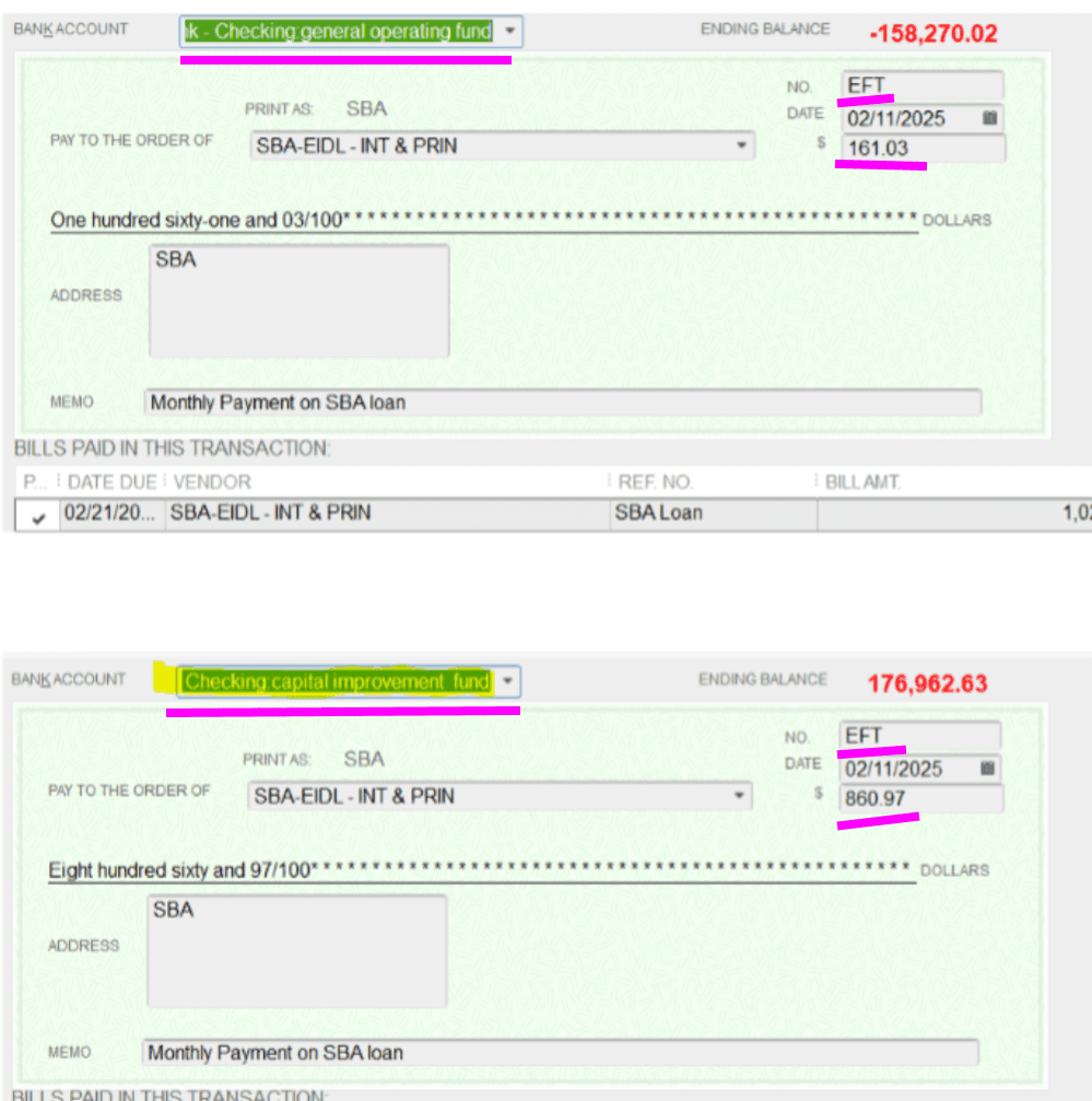 Step #1: Top check = interest (general operating fund)Bottom check = principle (capital improvement fund)