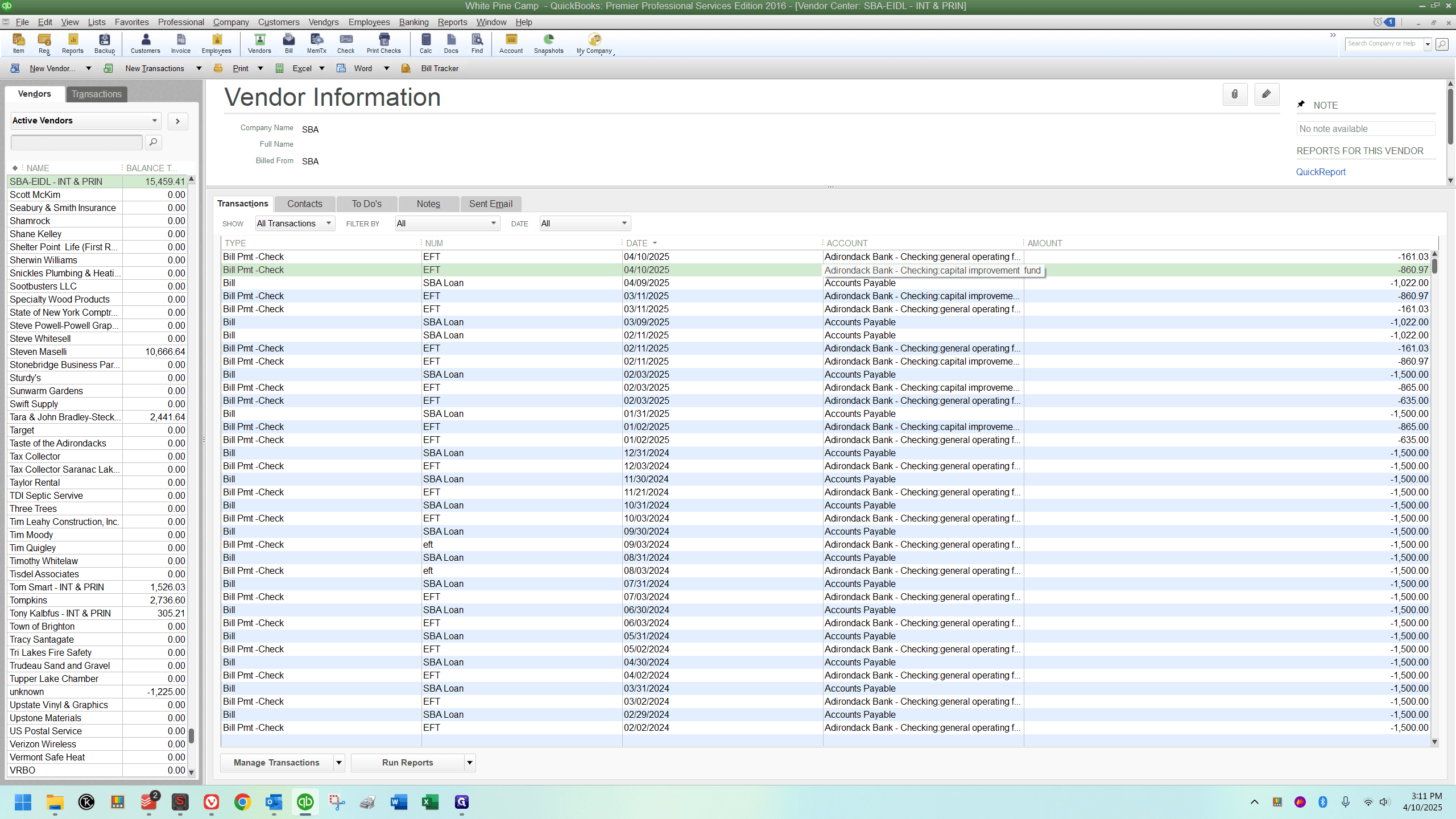 Step #33: Click on "Adirondack Bank - Checking capital improvement fund"