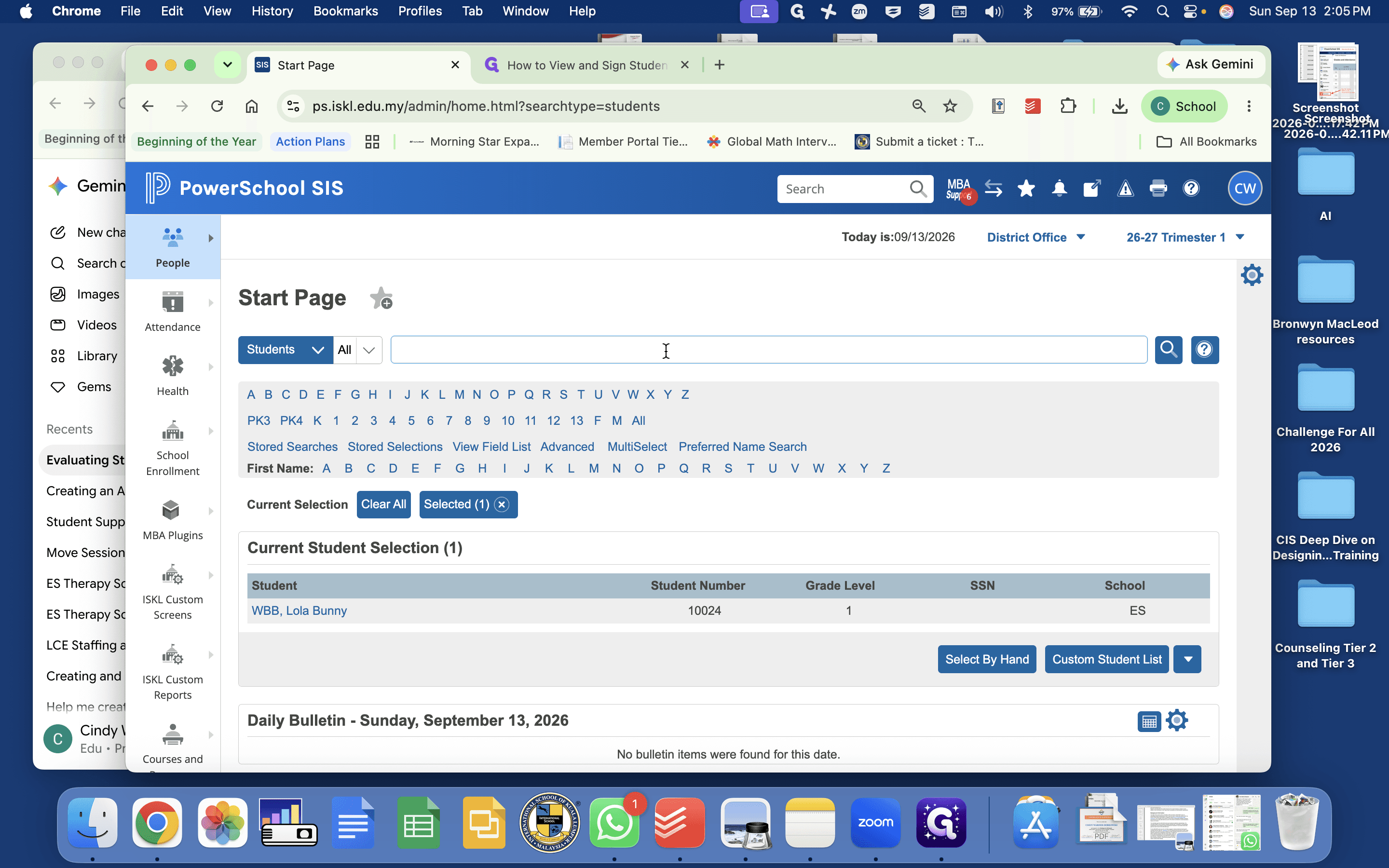 Step #1: Click the search input field on the Start Page. Type the student's name into the search bar. Click on the student's name from the autocomplete dropdown list.