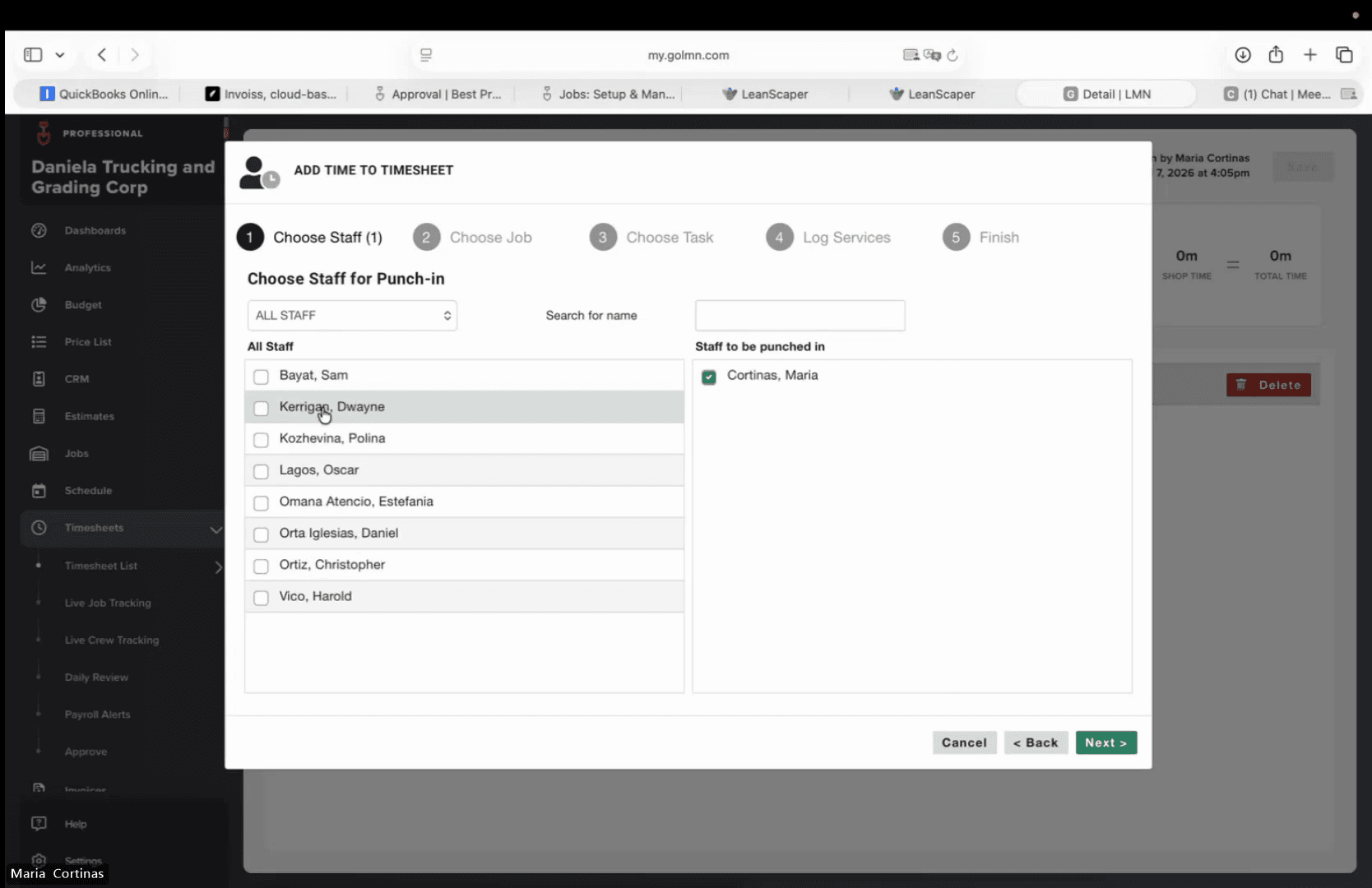 Step #6: Select the checkbox next to the employee you want to add to the timesheet.