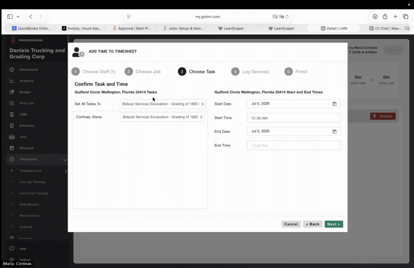 Step #10: Select the specific task being performed from the dropdown menu.