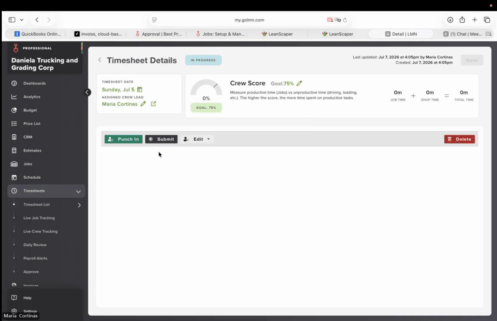 Step #4: On the Timesheet Details page, click Punch In.